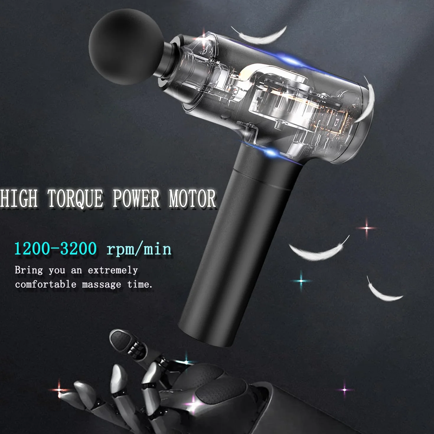 Massage Gun Deep Tissue,Percussion Massager Gun for Athletes Muscle Massage Gun for Pain Relief with 8 Massage Heads & 20 Speeds (Matte Black)