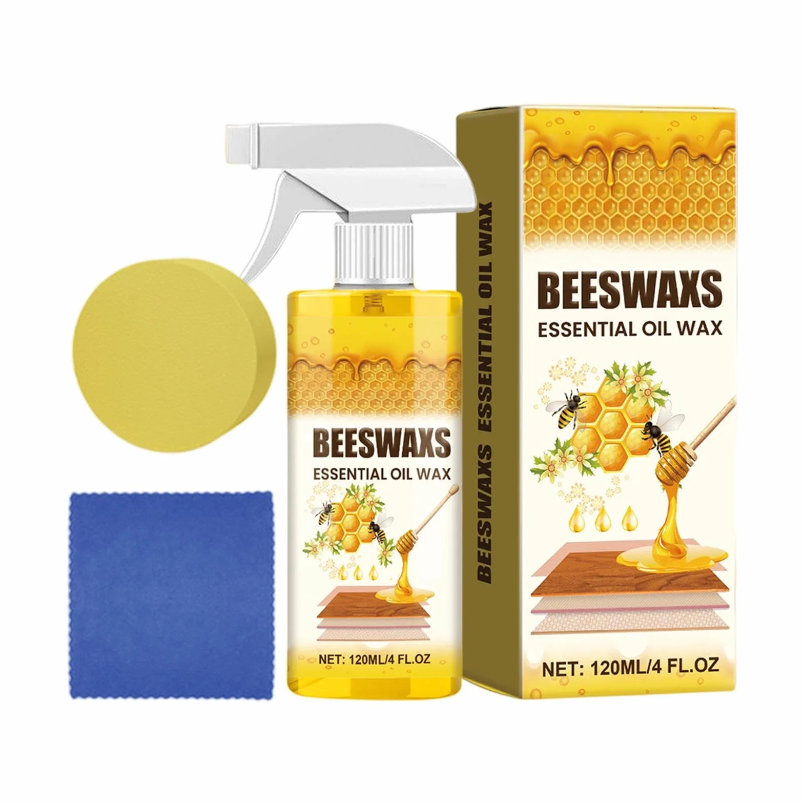 Beeswax Furniture Restorer - Multifunctional Wood Cleaner Spray with Sponge and Towel for Surfaces Care | 120ml Polishing Treatmented for Floor Tables Chairs Living Room Indoor Home Maintenance