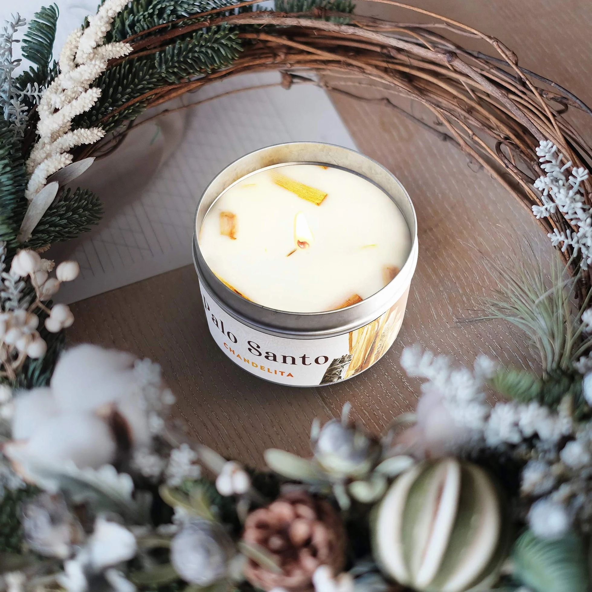 Palo Santo, świeca zapachowa do aromaterapii, oczyszczania powietrza, duchowego uzdrawiania i czakrami, z kawałkami wosku sojowego do relaksu i medytacji