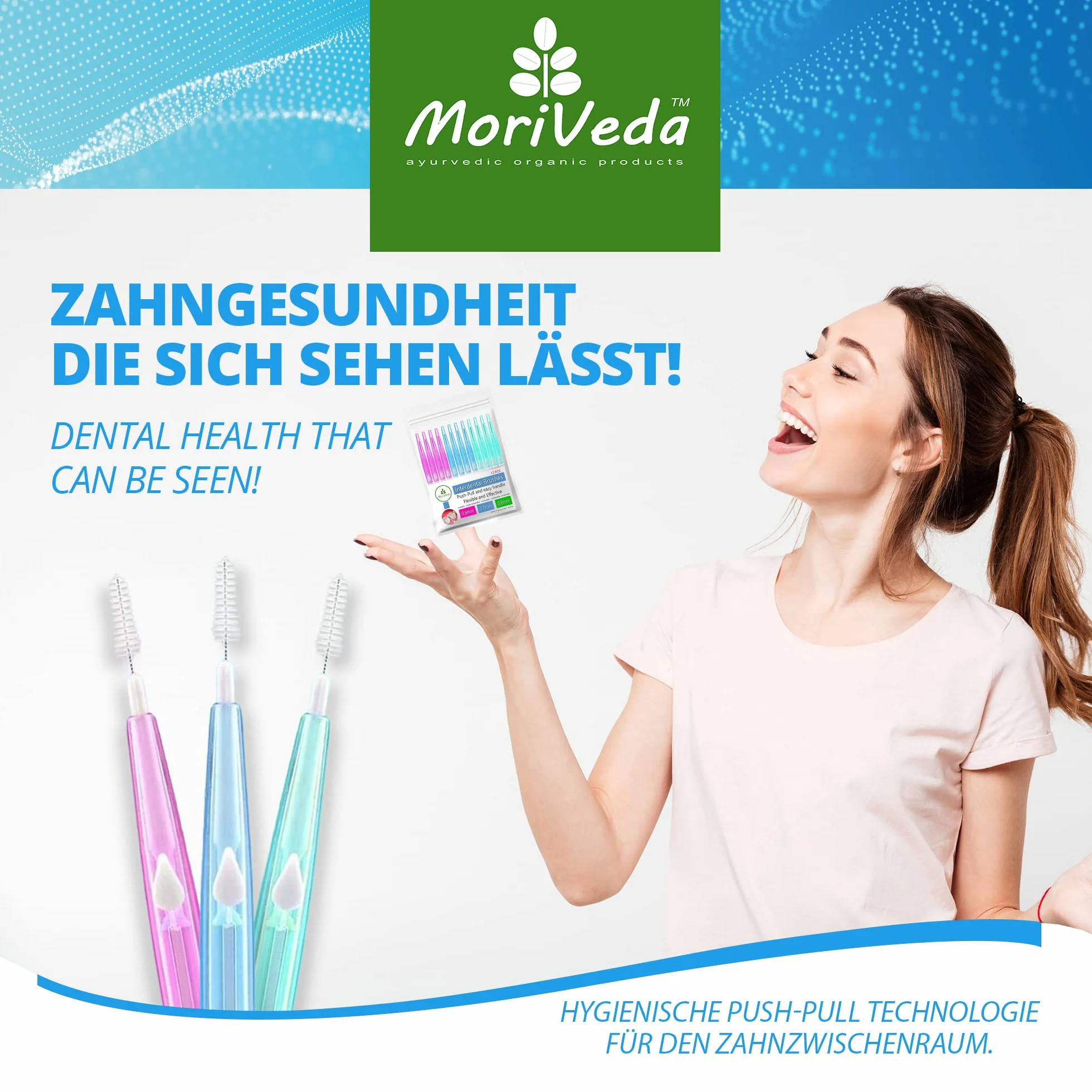 MoriVeda® NP-Vital Szczotki międzyzębowe, zestaw 12 sztuk (0,6/0,7/0,8 mm), funkcja Push-Pull, zapewniająca czystą higienę jamy ustnej