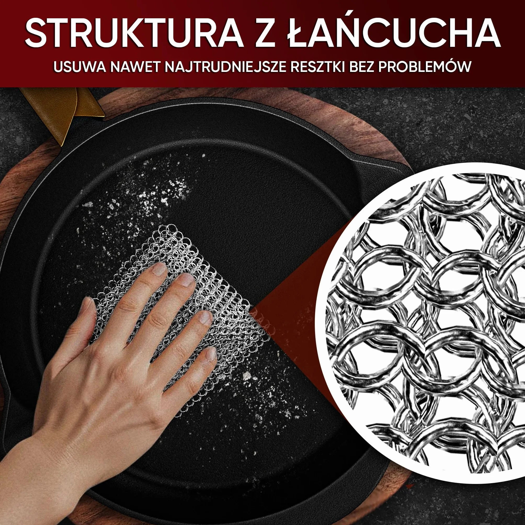 Gusskönig czyścik do żeliwa Wysokiej jakości czyścik ze stali nierdzewnej do skutecznego i delikatnego czyszczenia produktów z żeliwa - Chroni patynę. (12cm)