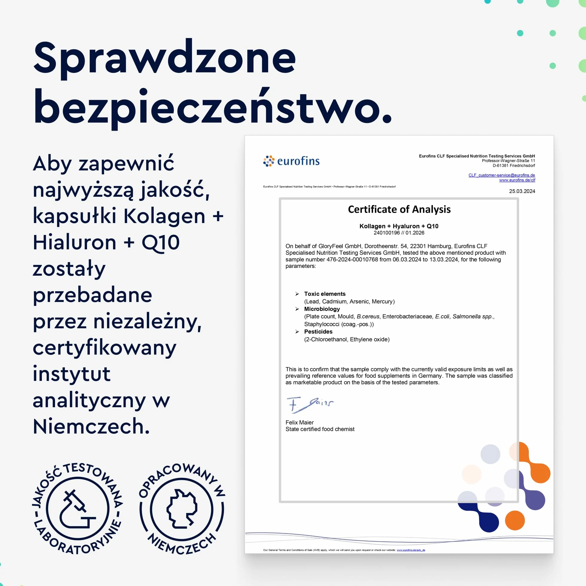 Kolagen+koenzym Q10+kwas hialuronowy - Premium: Kolagen morski - Z cynkiem, magnezem, witaminą B12, D3, A i C - 60 kap. - Testowane laboratoryjnie, wysoka dawka bez dodatków, wyprodukowane w Niemczech