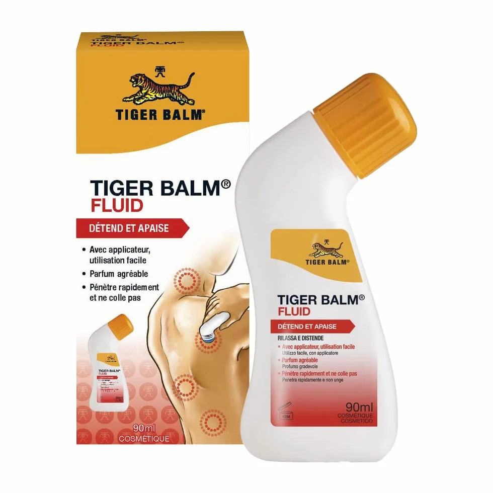 Płynny balsam tygrysa relaksuje i łagodzi - krem do masażu szyi lub pleców, zapach mentolu, kamfory i olejku eterycznego z eukaliptusa, szybko i bez kleju, 90 ml