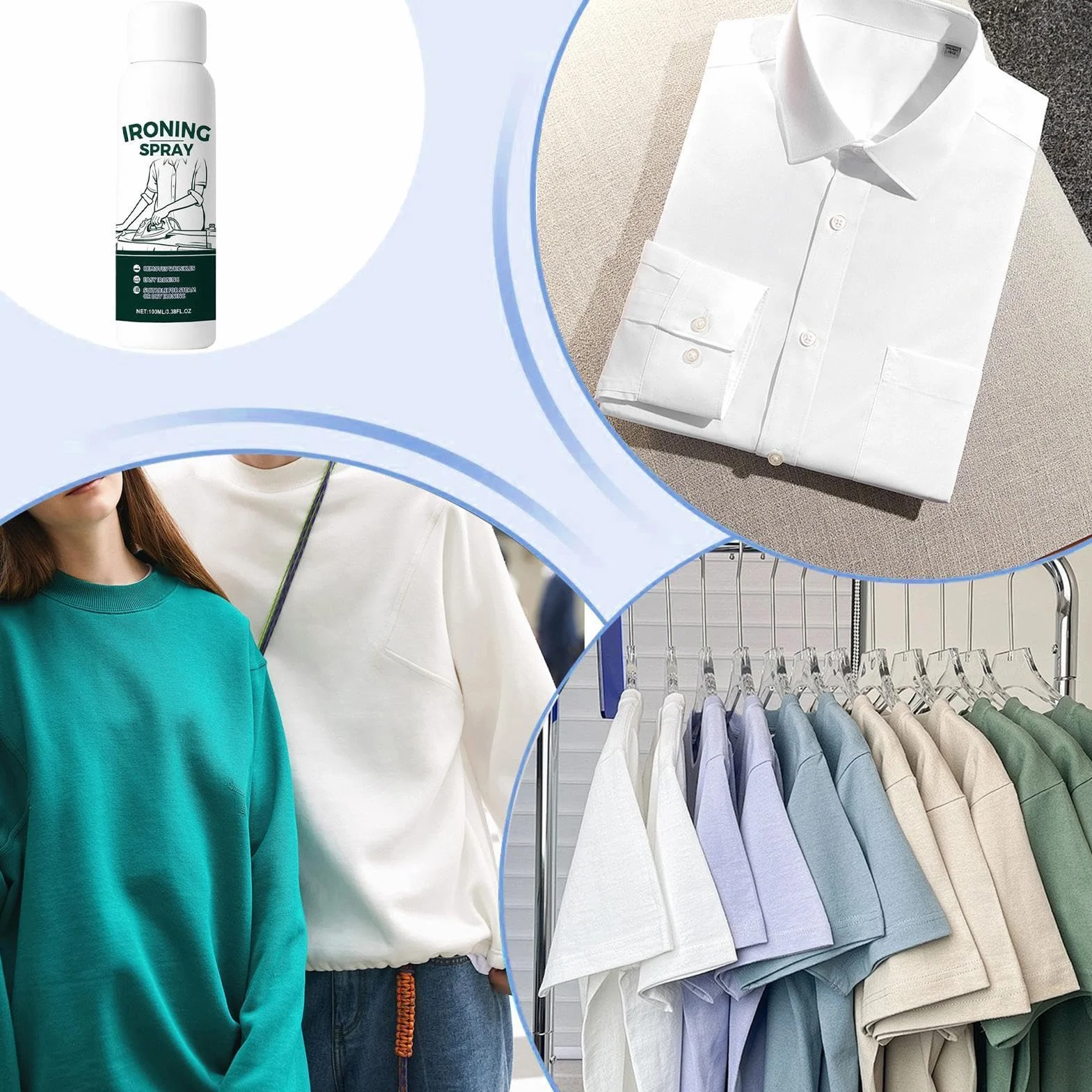 Fabric Iron Starch Spray 100 ml Travel Size Heavy Hold Remover for Cotton Wool Linen Polyester Silk