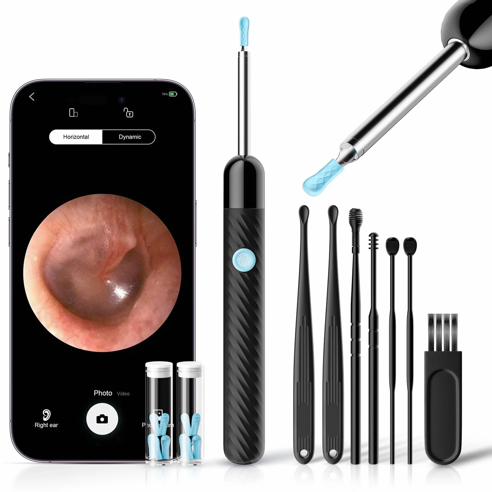 Ear Wax Removal Otoscope - Earwax Remover Tool with 7 Pcs Ear Set - 1080P HD Ear Cleaner - Camera with 6 Led Lights - Ear Cleaning Kit with 11 Ear Spoon - Ear Camera for iOS & Android