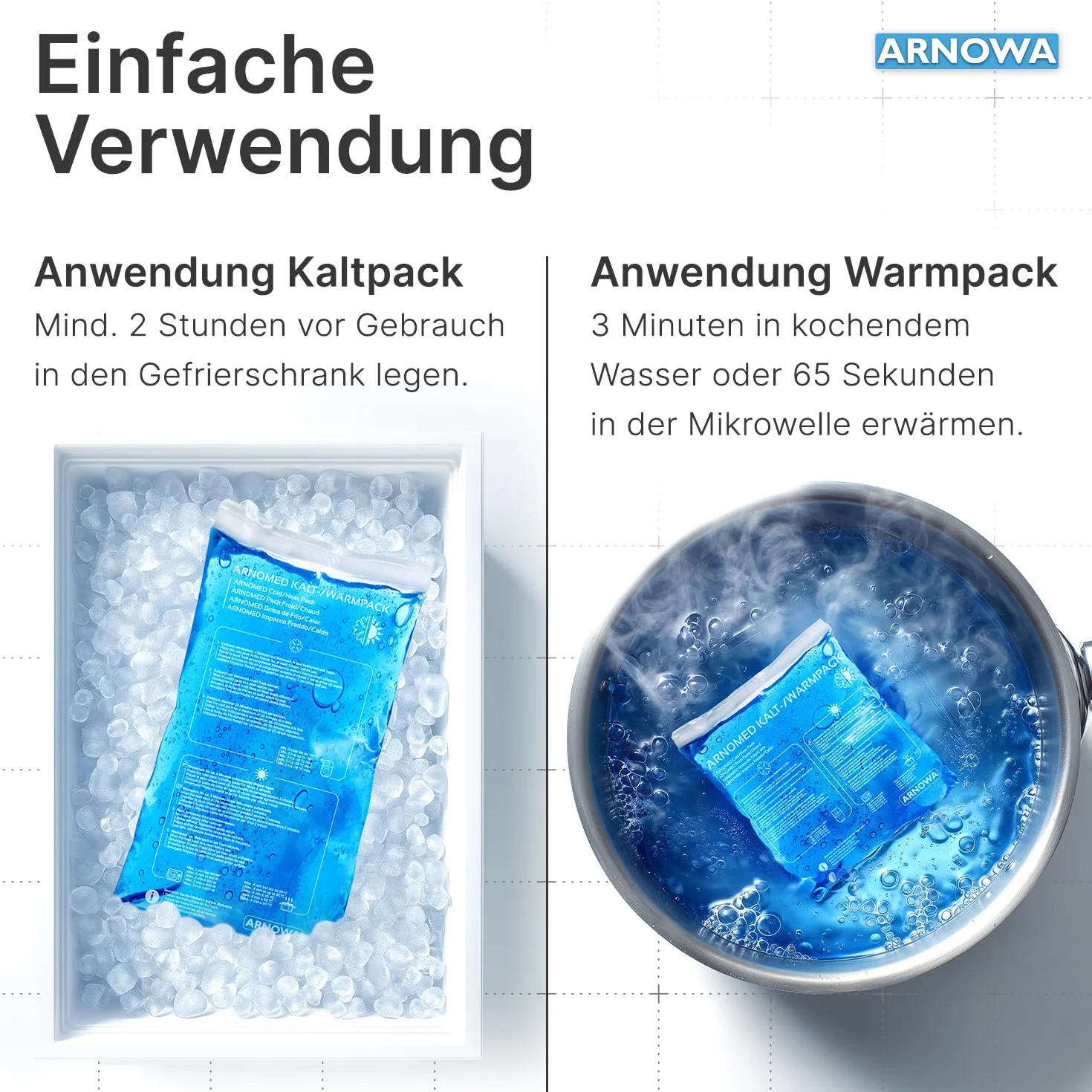 Okłady chłodzące z żelem ARNOMED® wielokrotnego użytku 2x M, L & XL, kompres chłodzący/rozgrzewający do mikrofalówki
