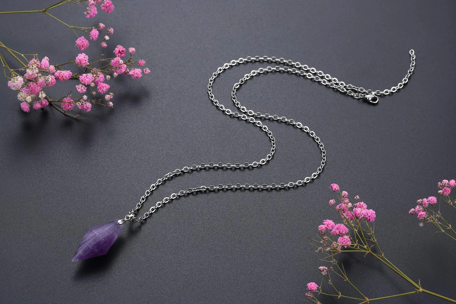 12 faset Reiki piękny naszyjnik kryształowy wahadło ametyst do wyważania wróżbiarstwa szpiczasty, jeden rozmiar, kryształ, One Size