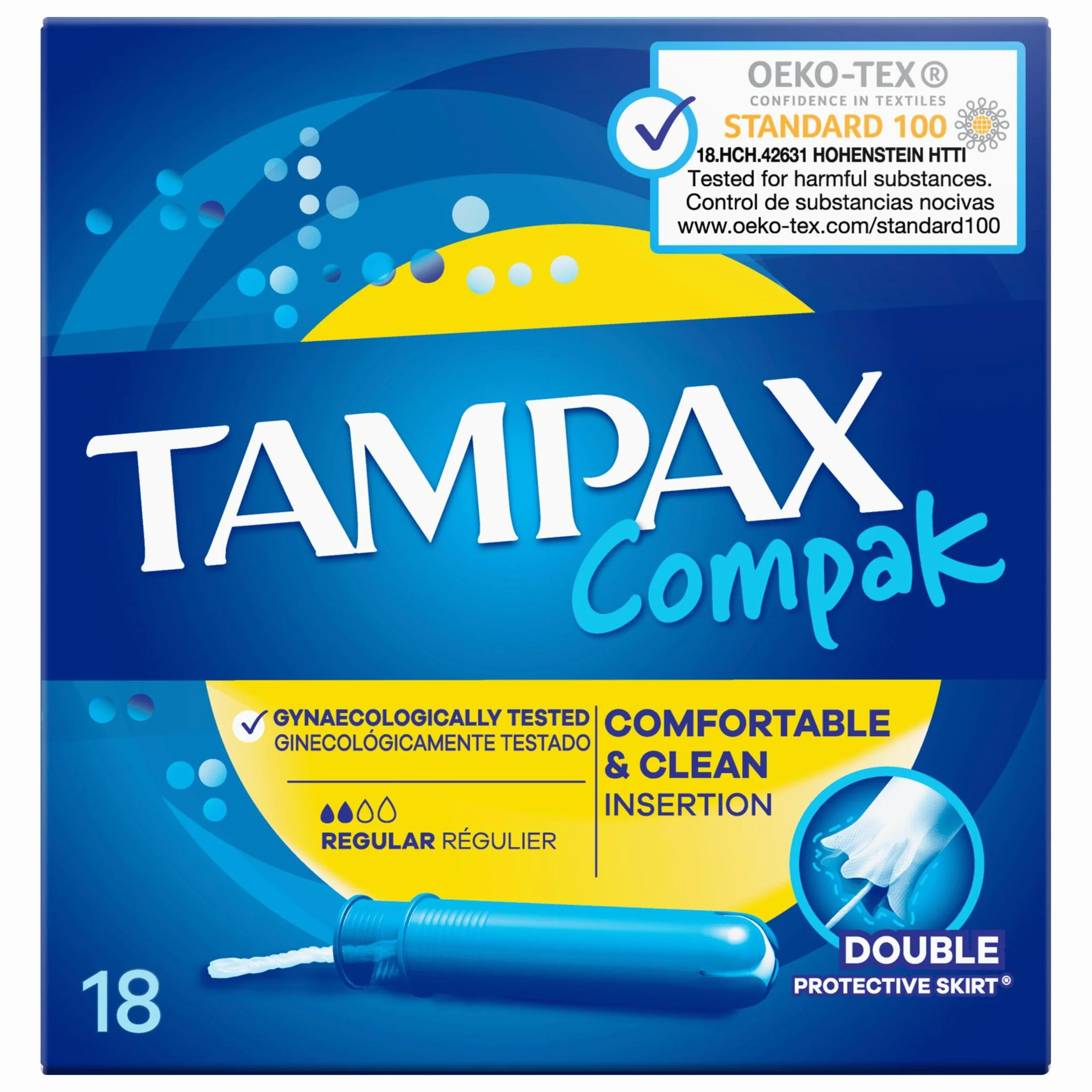 Tampax Compak tampony z aplikatorem 18X, ochrona przed wyciekiem i dyskrecją, uczucie czystości