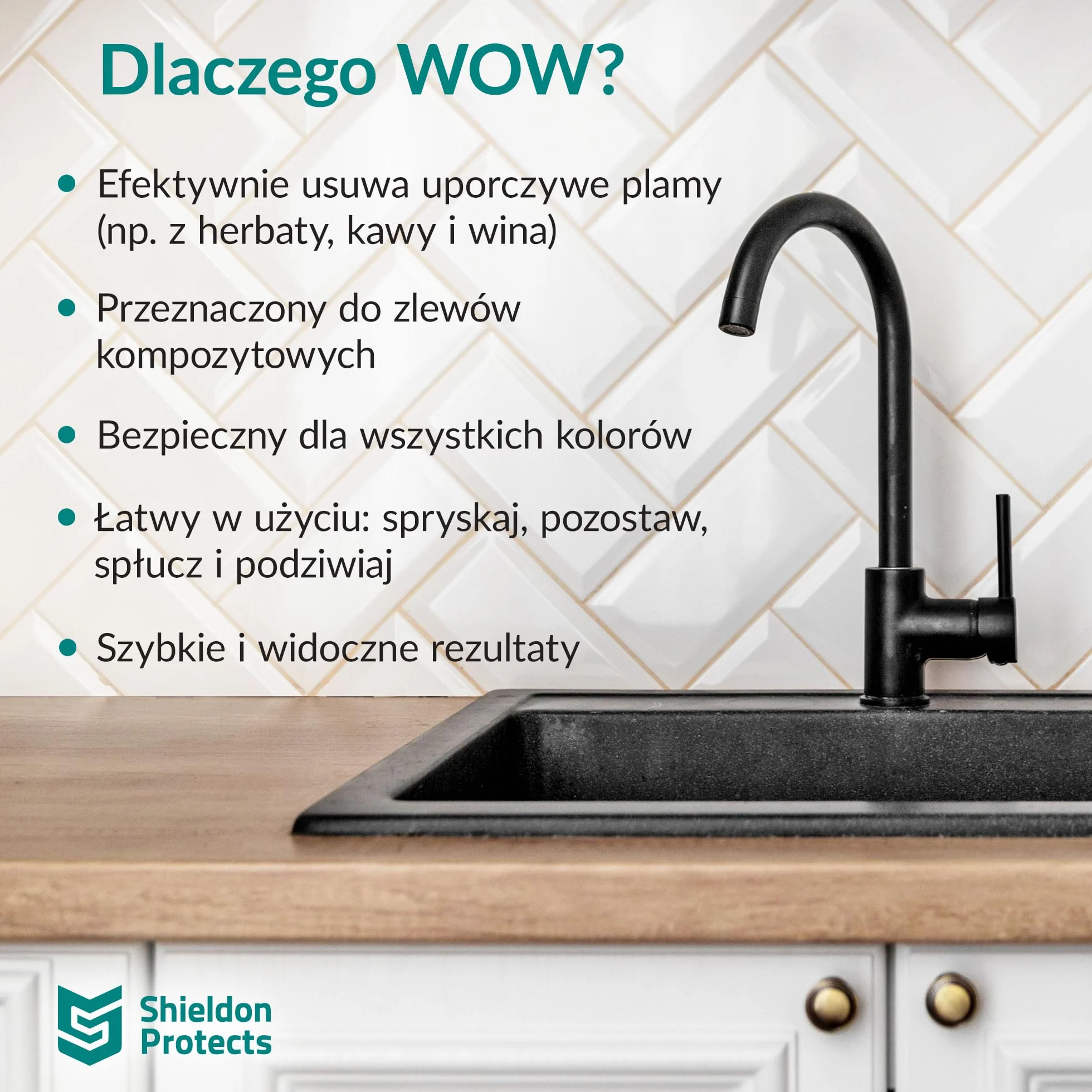 Shieldon Protects WOW – środek do czyszczenia zlewozmywaków granitowych 500 ml – usuwa ciemne plamy i przebarwienia bez szorowania – do zlewów ceramicznych, kompozytowych i konglomeratowych