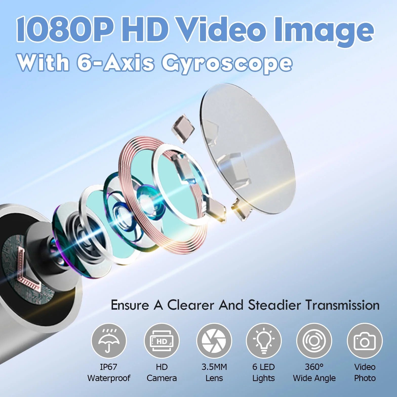 Otoskop Czyszczenie ucha 1080P HD, 3.5mm Otoskop do usuwania woskowiny z uszu, WIFI Endoskop do Usuwania Woskowiny, wodoodporne otoskop z 6 diodami LED do telefonów iPad, iOS, Android Smartphones