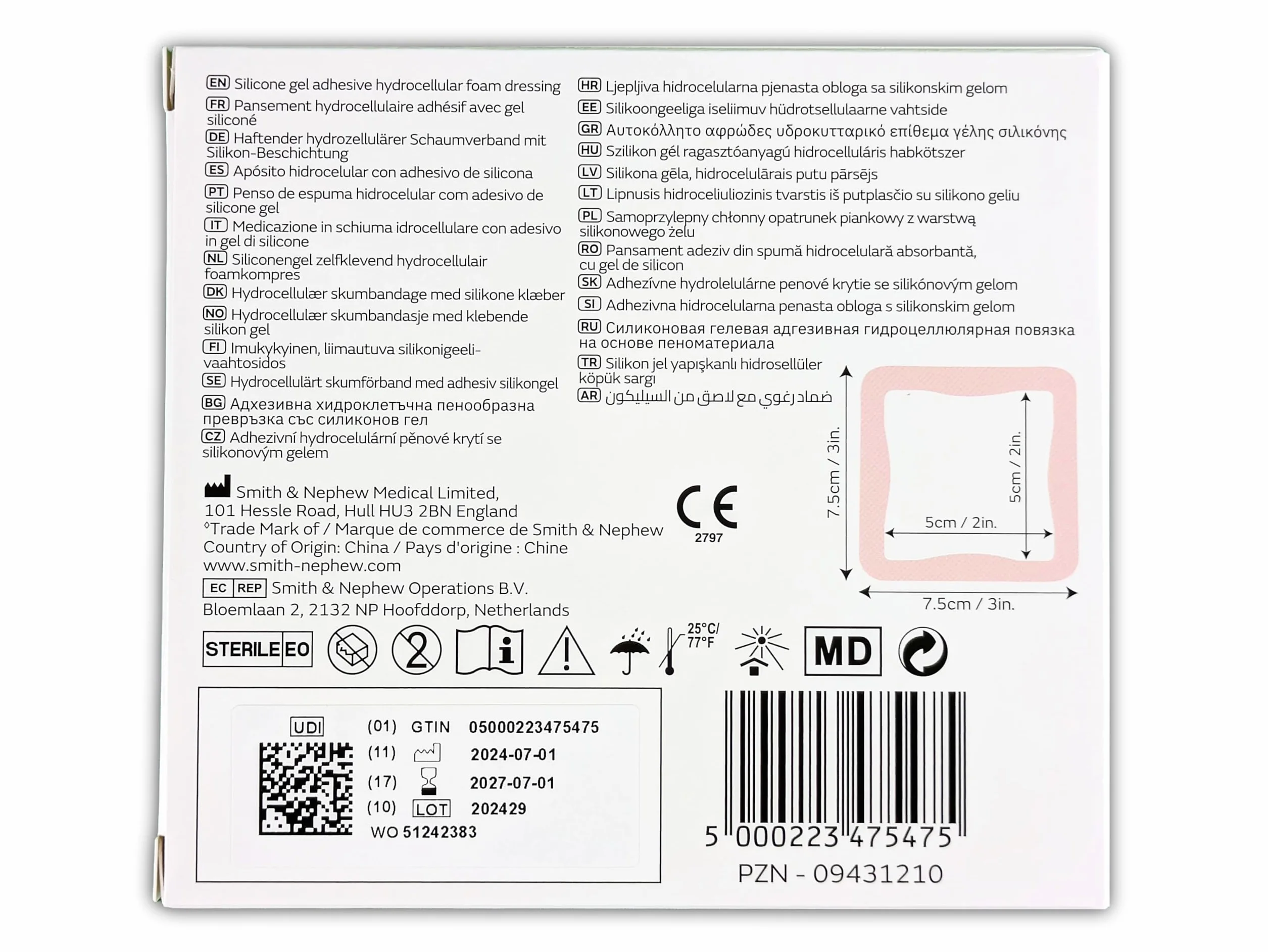 Smith & Nephew 99XX0367 Allevyn delikatny opatrunek obramowania, 7,5 cm x 7,5 cm, 10 sztuk