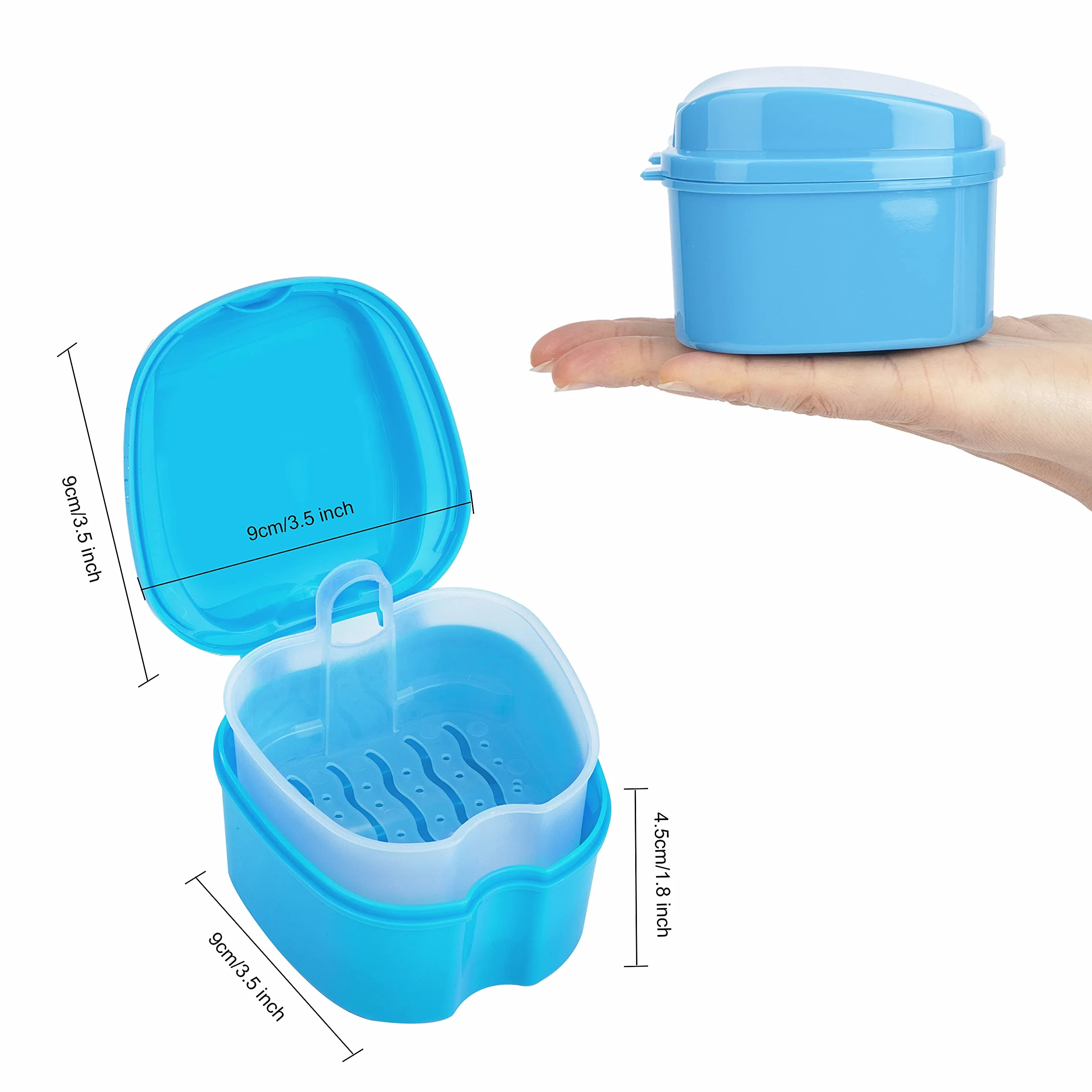 Prothese Box proteza zębowa Box Retainer pojemnik do przechowywania z wiszącym sitkiem do czyszczenia sztucznych zębów