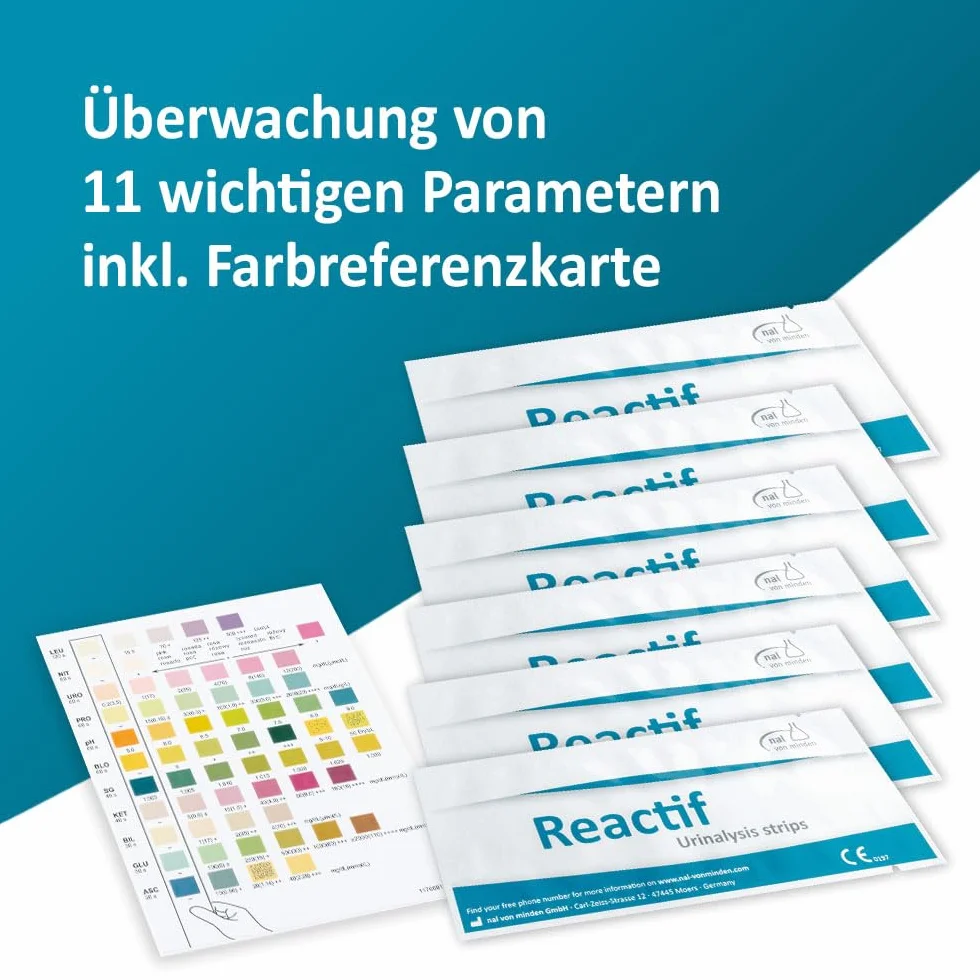 Reactif Test zdrowotny: Paski testowe do moczu 11 parametrów – Szybki test na zapalenie pęcherza moczowego i infekcje dróg moczowych z oddzielną kartą referencyjną do kolorów