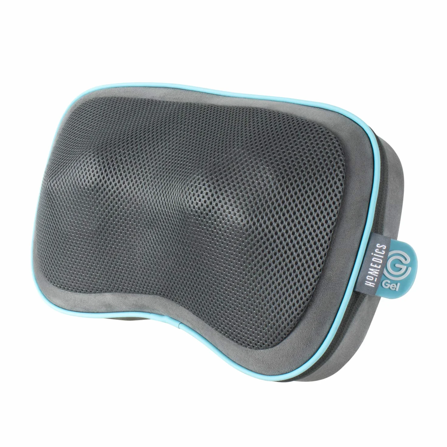 HoMedics Poduszka podróżna Gel Shiatsu, poduszka do masażu na nogi, lędźwiowego, ramion i szyi, do ładowania, rozmiar podróżny ze zintegrowanymi kontrolkami, w tym walizka, szara
