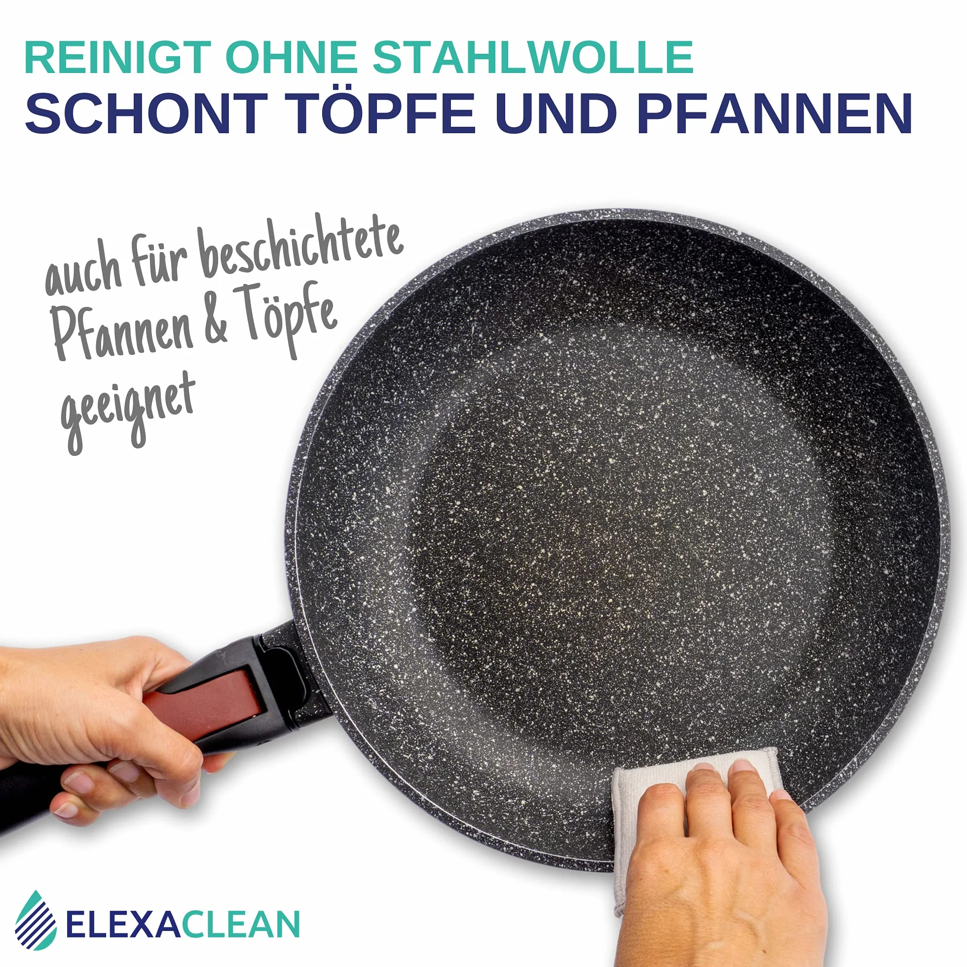 ELEXACLEAN gąbka kuchenna 3 szt., zmywak do garnków do prania i wielokrotnego użytku, mikrofibra do kuchni i domu, (12x10 cm (large), jasnoszara)