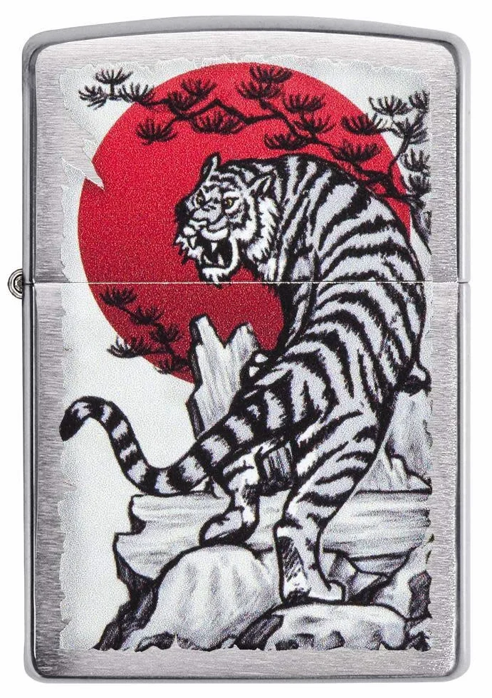 Zippo Zapalniczka Sztormowa Azjatycki Tygrys Szczotkowany Chrom Wielokrotnego Użytku Odporna na Wiatr