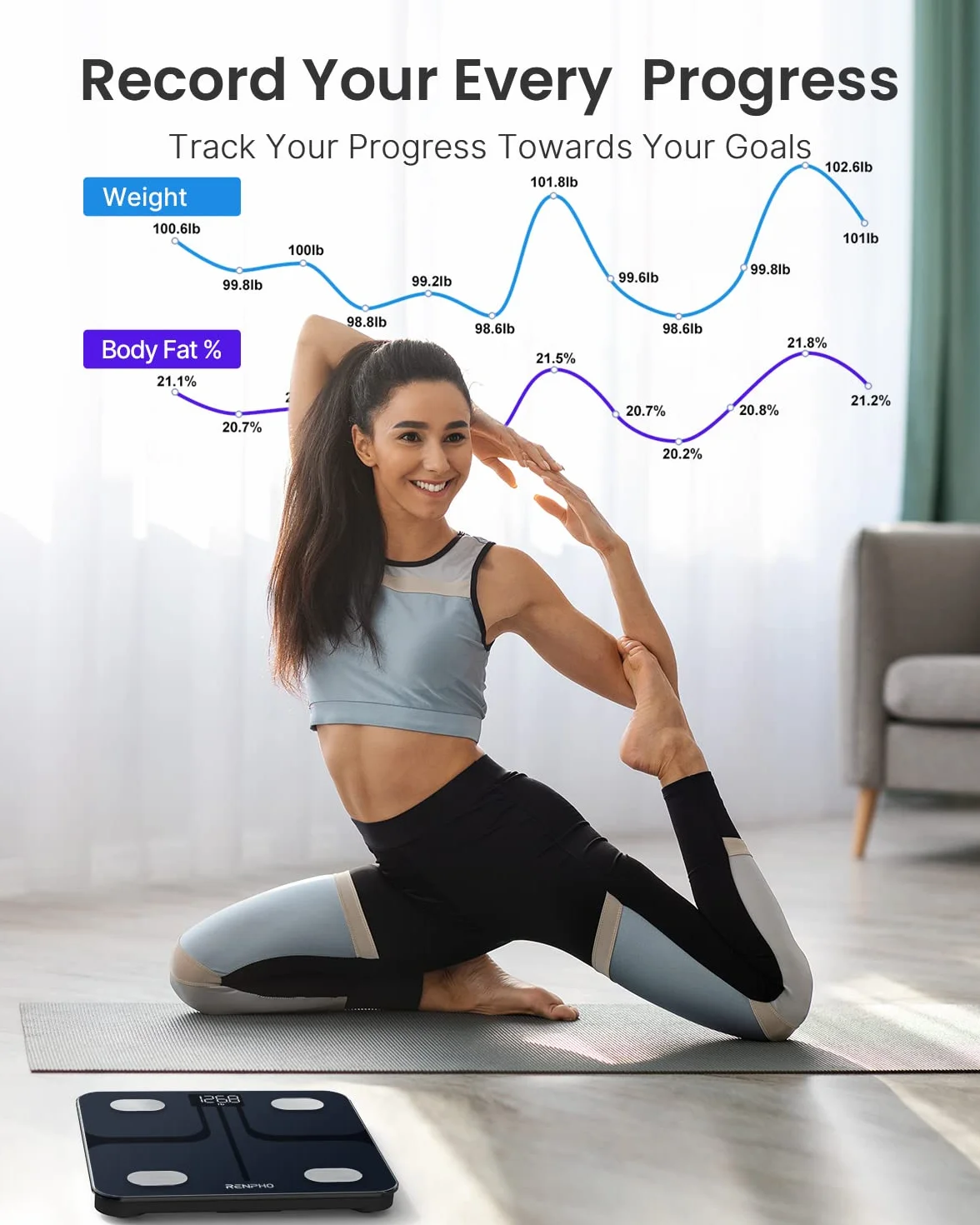 RENPHO Inteligentna waga łazienkowa Wi-Fi Bluetooth BMI z aplikacją, czarny