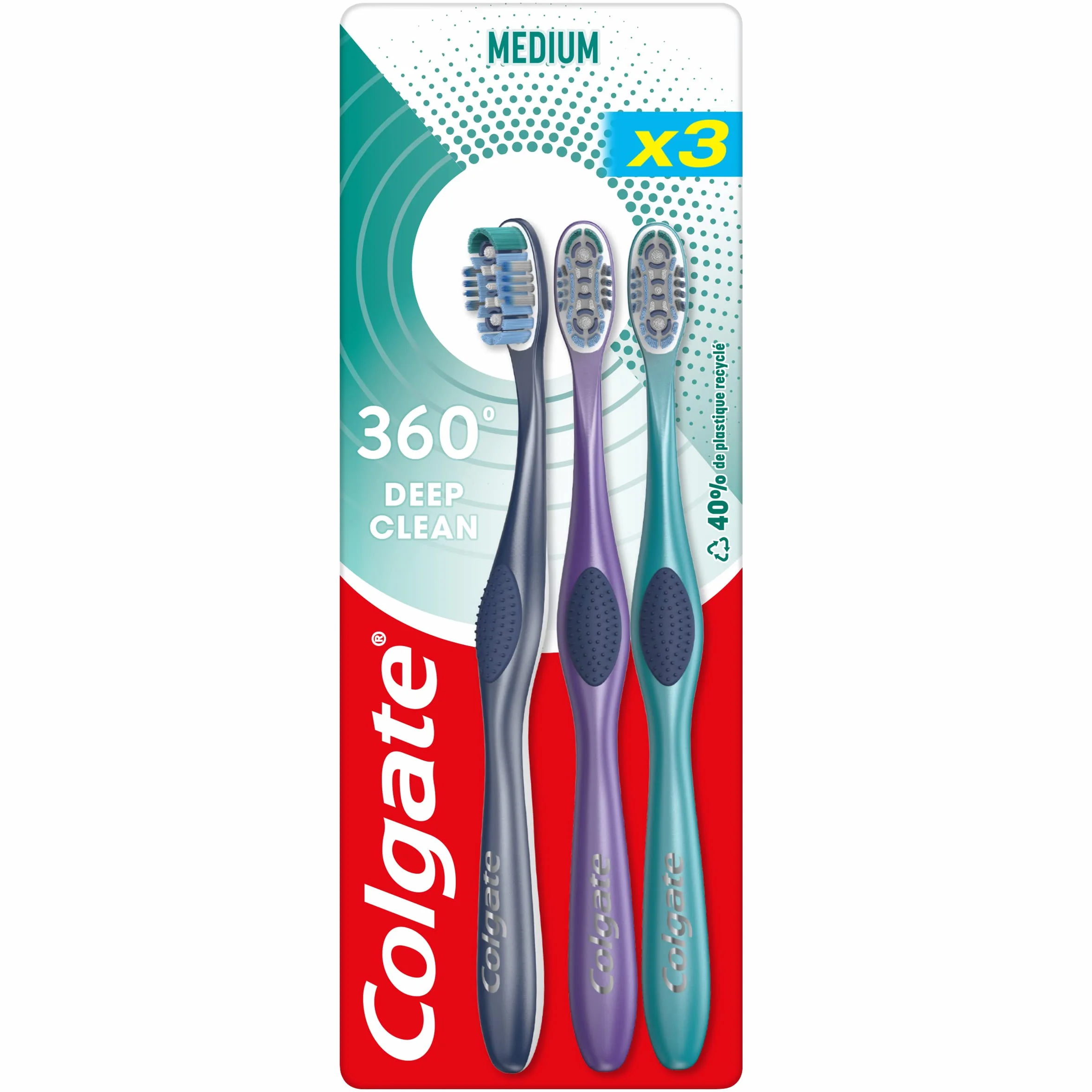 COLGATE - Szczoteczka do zębów 360 Deep Clean Medium - usuwa bakterie - nici międzyzębowe czyści między zębami
