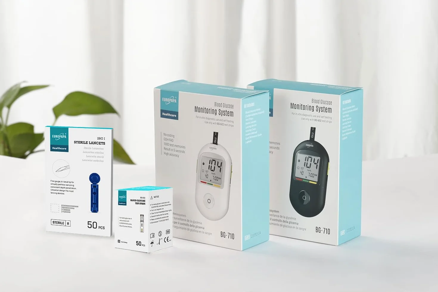 EUROPAPA® 100 szt.Paski testowe do pomiaru poziomu glukozy we krwi, dla diabetyków, do pomiaru cukrzycy i monitorowania poziomu glukozy, do stosowania z glukometrami serii EUROPAPA BG