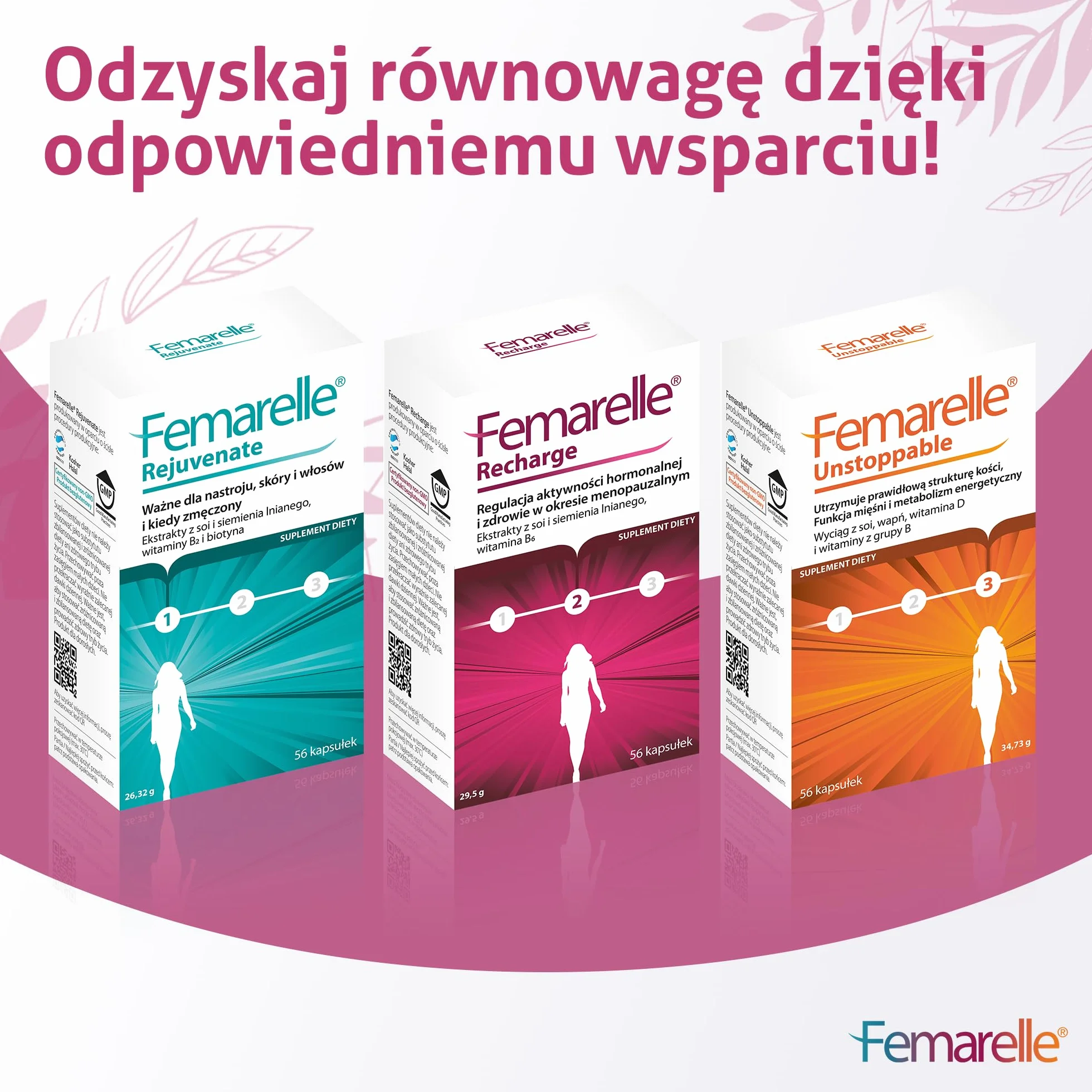 Femarelle Unstoppable 56 kapsułek – Wsparcie po menopauzie z DT56a, witaminą B2, D3, biotyną i wapniem