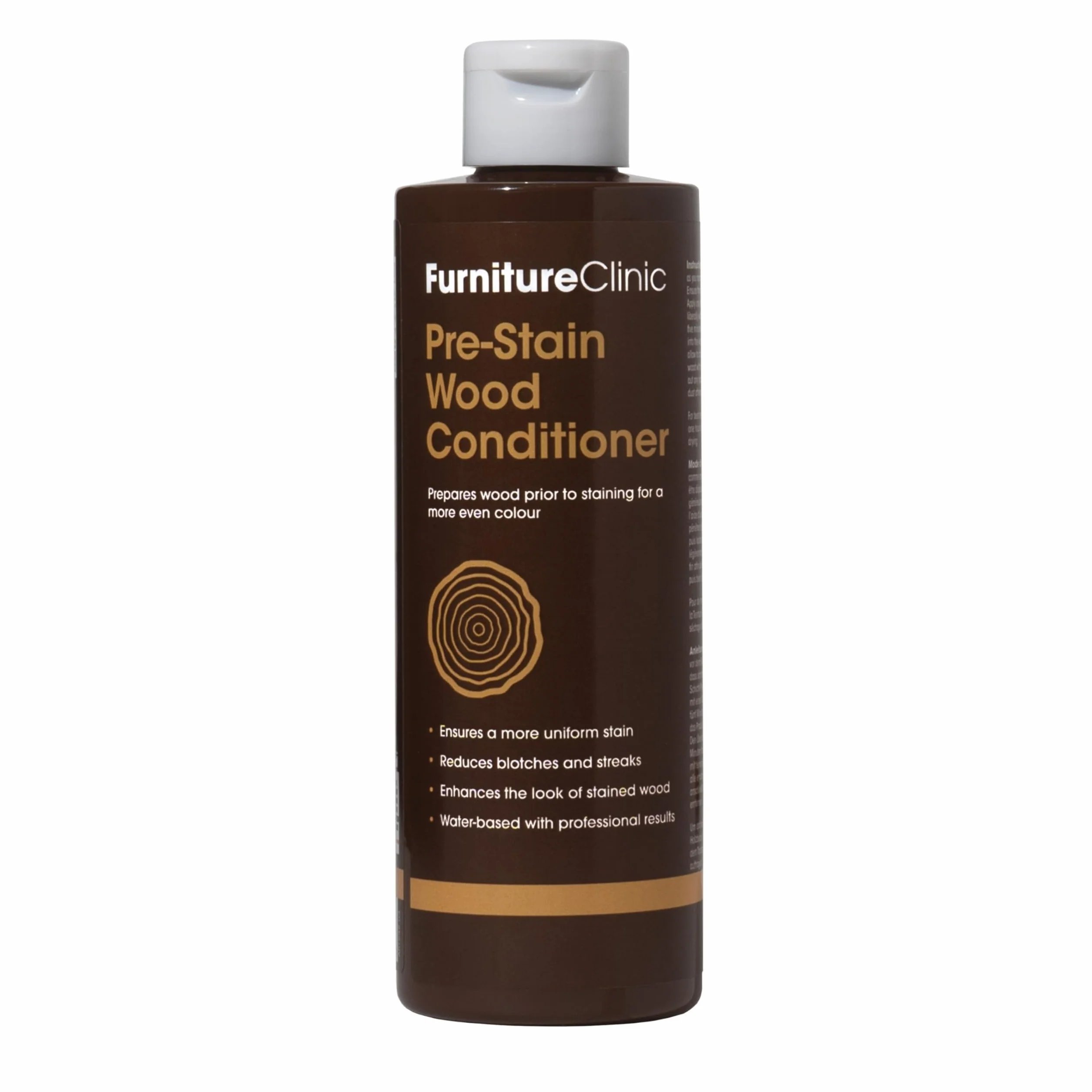 Furniture Clinic Pre-Stain odżywka do drewna, na bazie wody, do użytku wewnątrz i na zewnątrz, bezzapachowa i nietoksyczna, do użycia przed barwieniem drewna, 250 ml