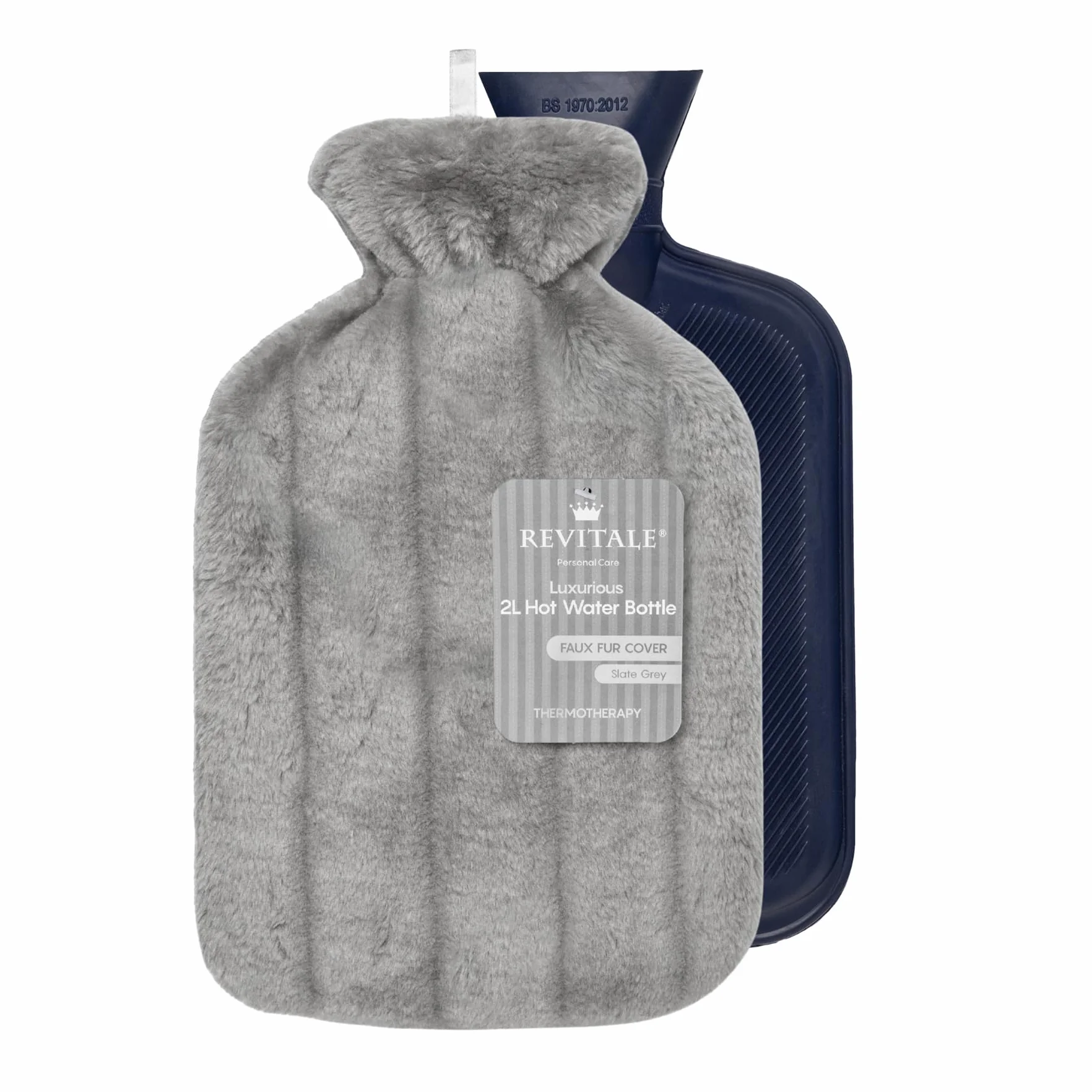 Termofor 2 L Revitale Luksusowa Miękka Powłoczka Guma Naturalna Brytyjski Standard BS1970:2012 Szary Łupek