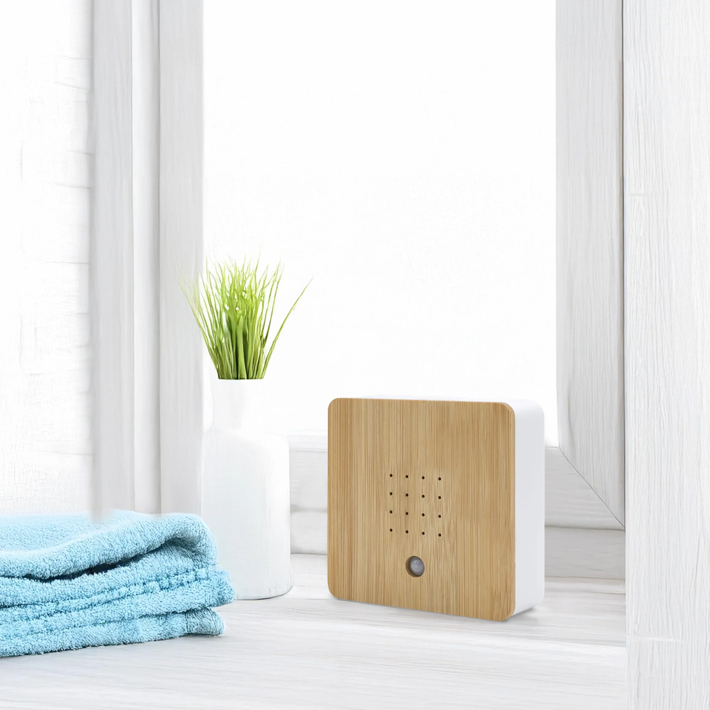 Głośnik dekoracyjny z bambusa 12 cm z śpiewem ptaków czujnik dźwięku 2 m do łazienki spa