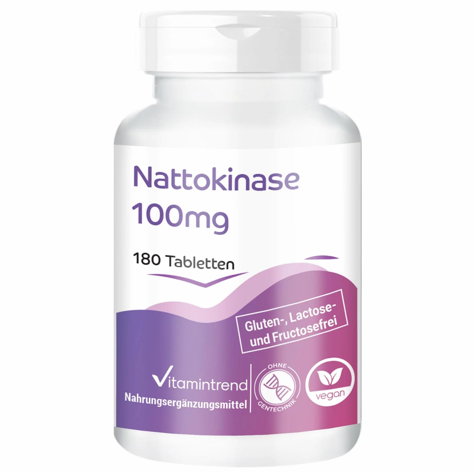 Vitamintrend Nattokinase 100mg, 180 tabletek po 100mg (21.800 FU/g), wysoka dawka, wegański, bez stearynianu magnezu, wyprodukowany w Niemczech