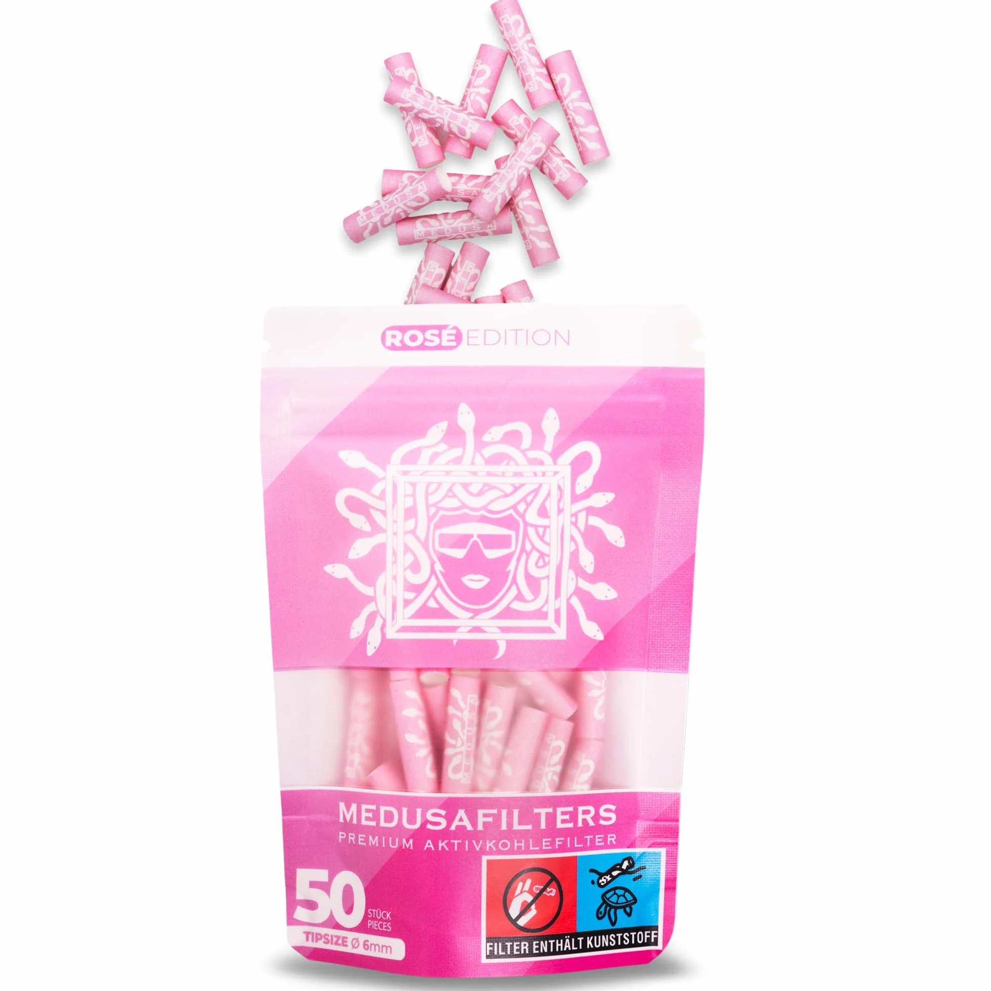 Medusafilters® Simple Pack 100 filtrów z węglem aktywnym + 96 longpapers, Slim Premium 6 mm, wegańskie nasadki, węgiel aktywny kokosowy 25 mm