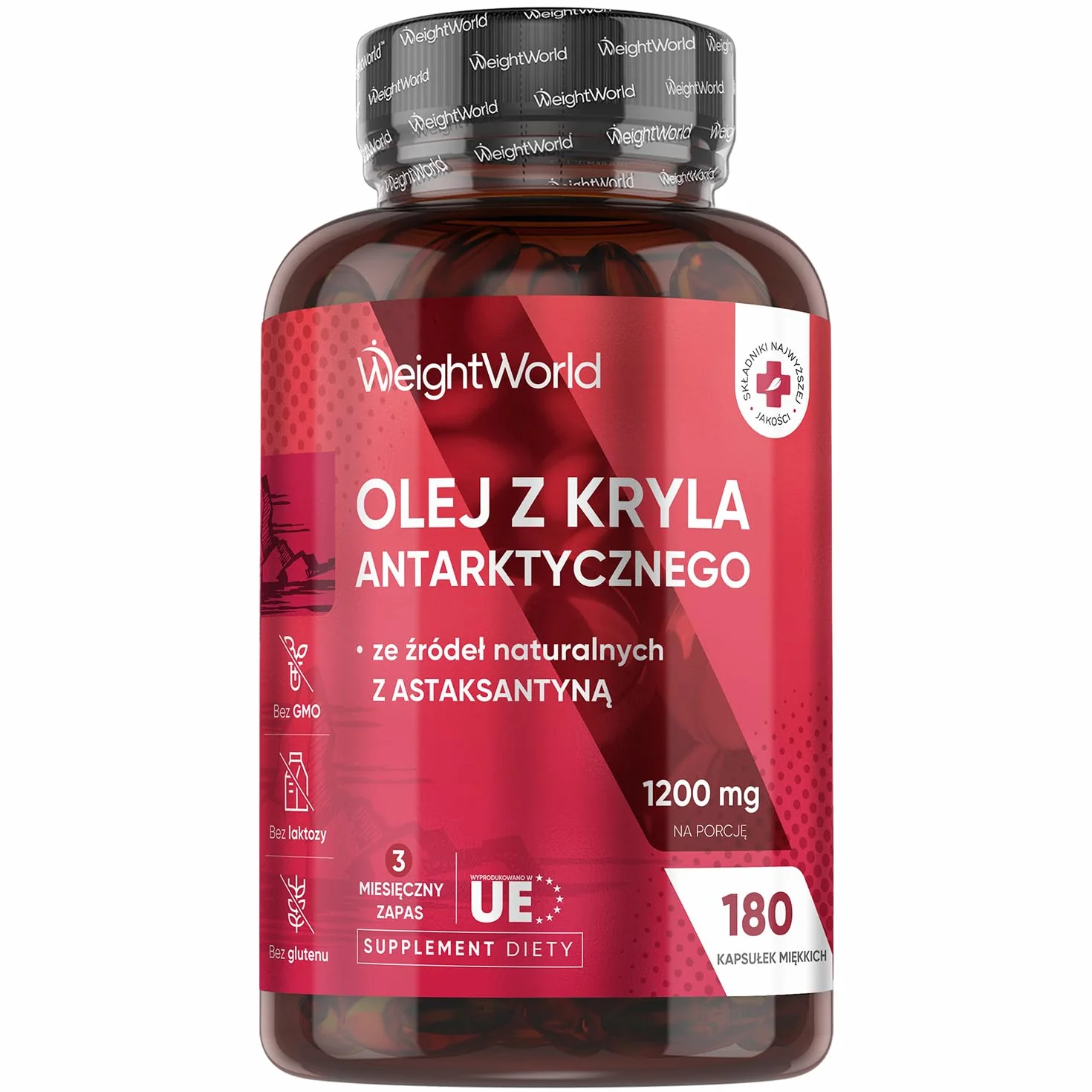 Antarktyczny Olej z Kryla Omega 3 1200 mg, 180 Kapsułek Miękkich – Źródło Omega 3 z Kryla (DHA i EPA) – Astaksantyna i Fosfolipidy Morskie, Alternatywa dla Oleju Rybnego na 3 Miesiące