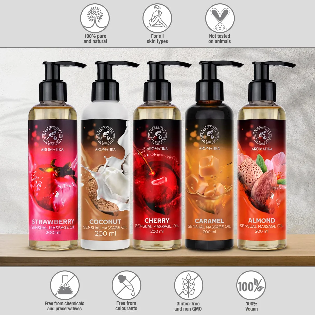 Sensual Vanilla & Coconut Massage Blend 2×200 ml – Edible & Kissable – Almond & Grapeseed Base – Aromatherapy Body Care – Relax
