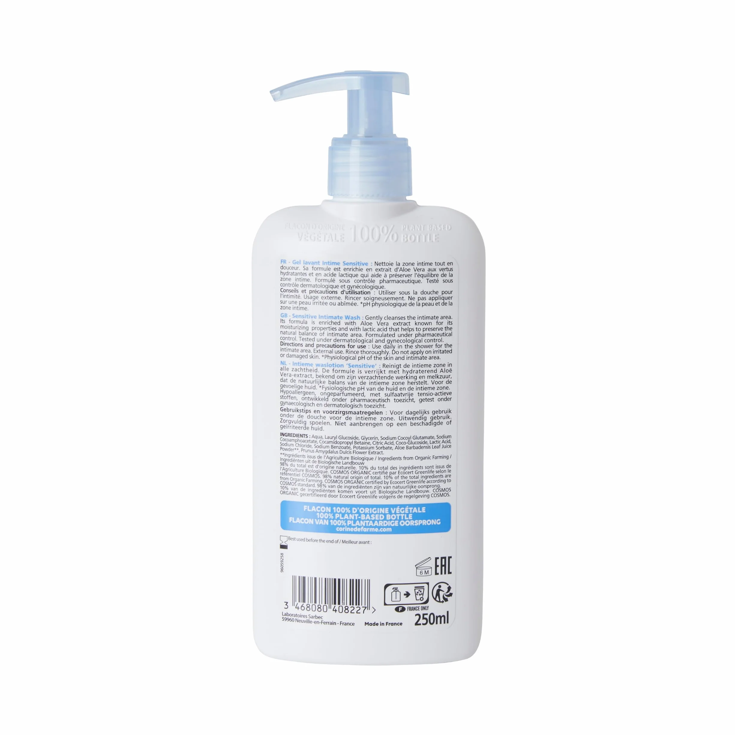 CORINE DE FARME Organic Sensitive Bio Organiczny żel INTIMA Wrażliwy 250 ml, czarny, Negro, jeden rozmiar