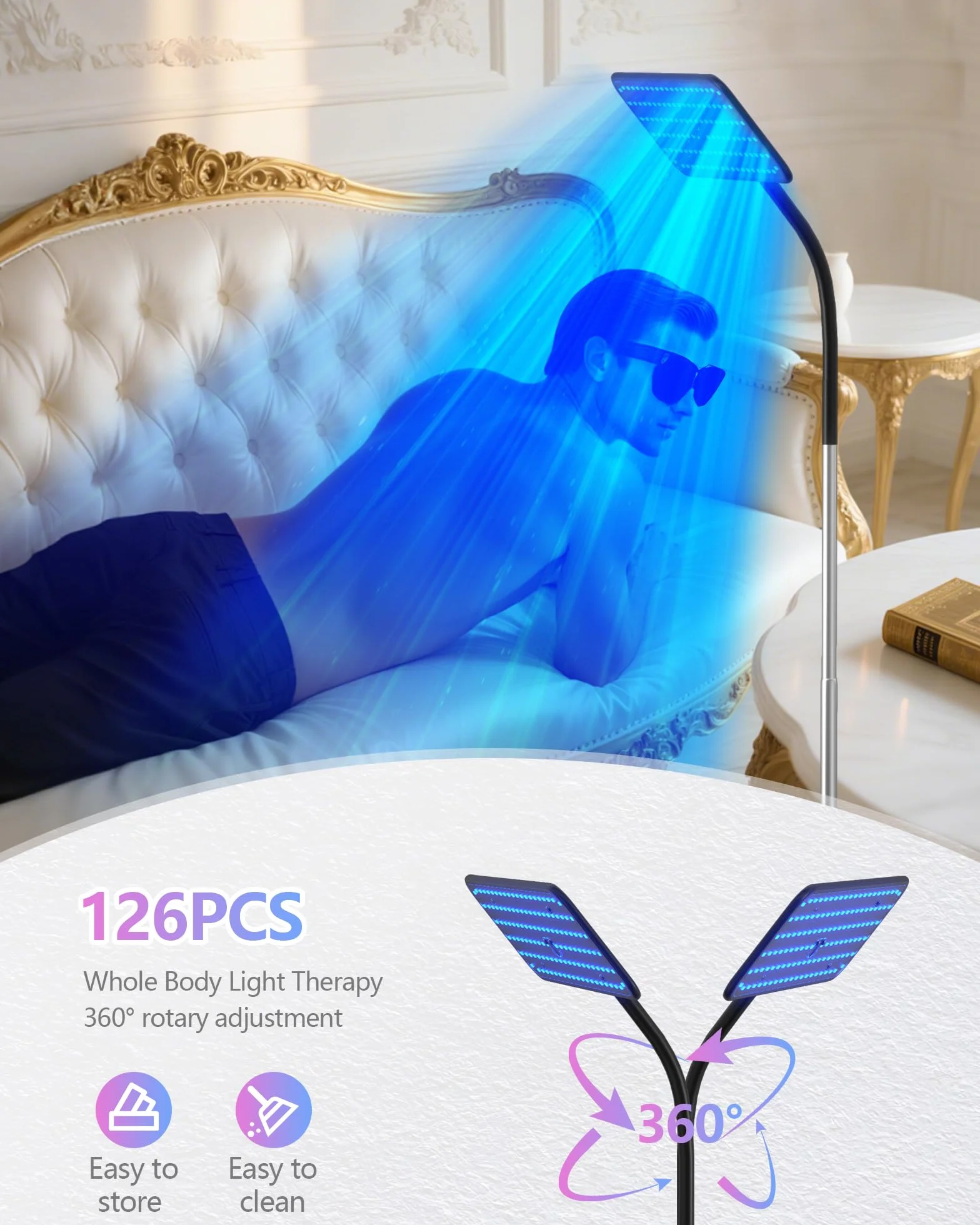 Solarium do domu 50 W lampa do opalania z opuszczanym cokołem 225 szt. 460 NM + 490 NM