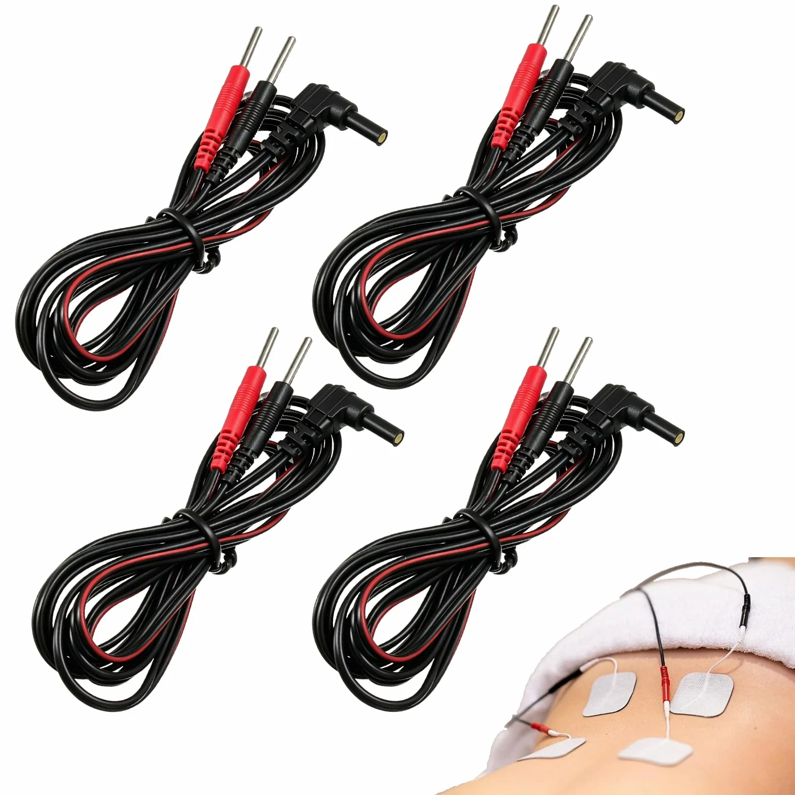 TENS EMS 4-częściowy kabel wtykowy 2 mm, elastyczny kabel elektrodowy 1,25 m do elektroterapii