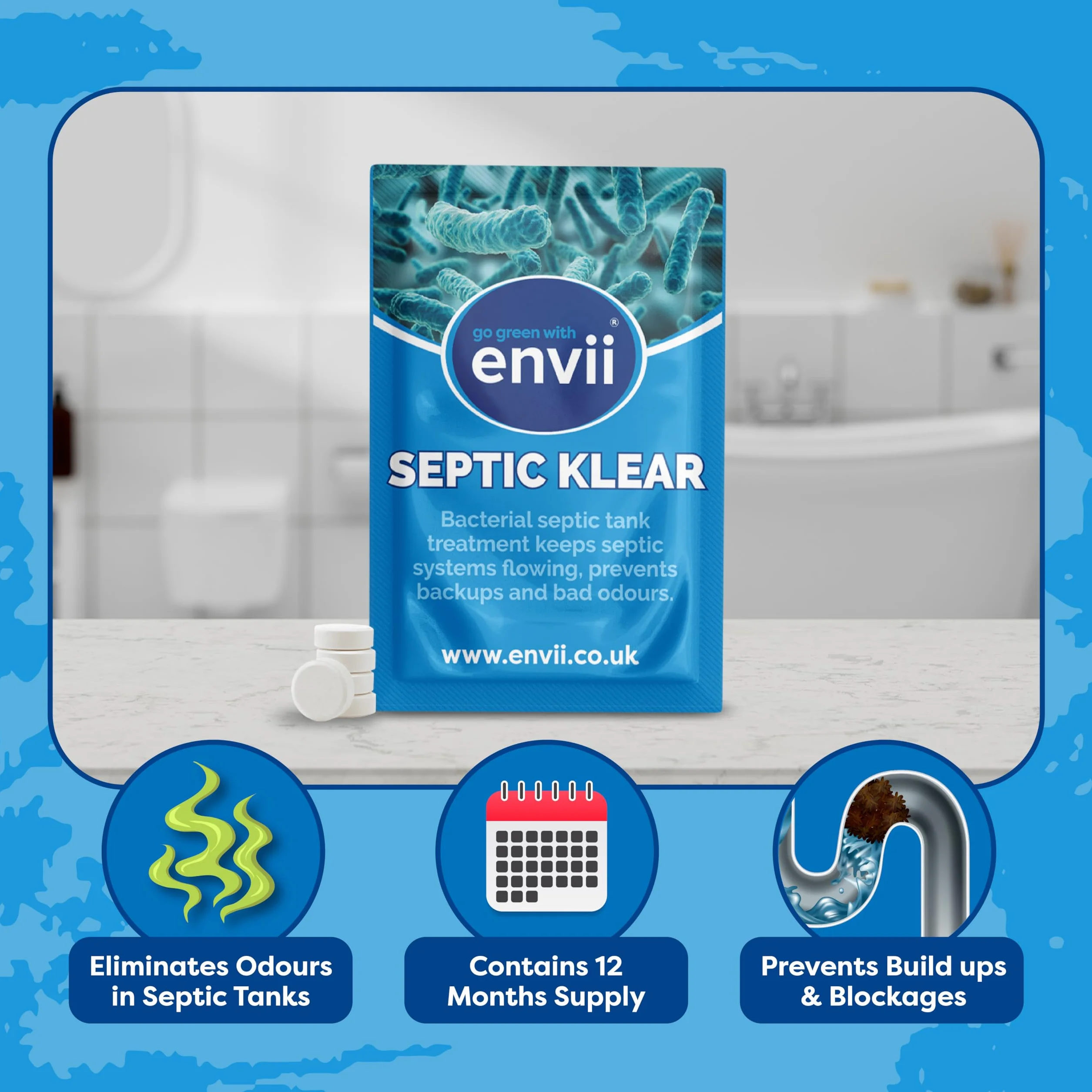 envii Septic Klear Tabletki do szamba z bakteriami i enzymami 12 sztuk