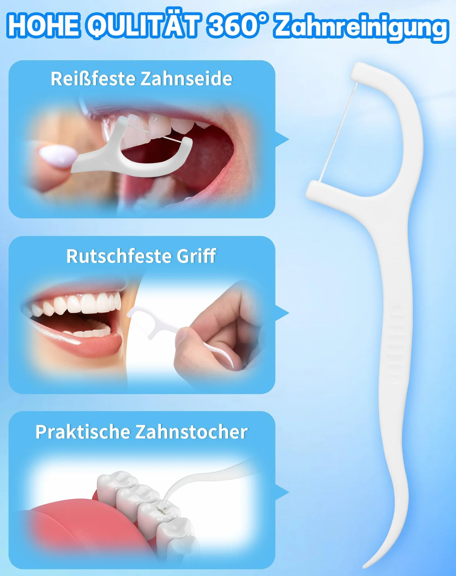 400 x patyczki z nić dentystyczną, do pielęgnacji zębów, 3 x flossery do czyszczenia zębów, z 4 przenośnymi etui