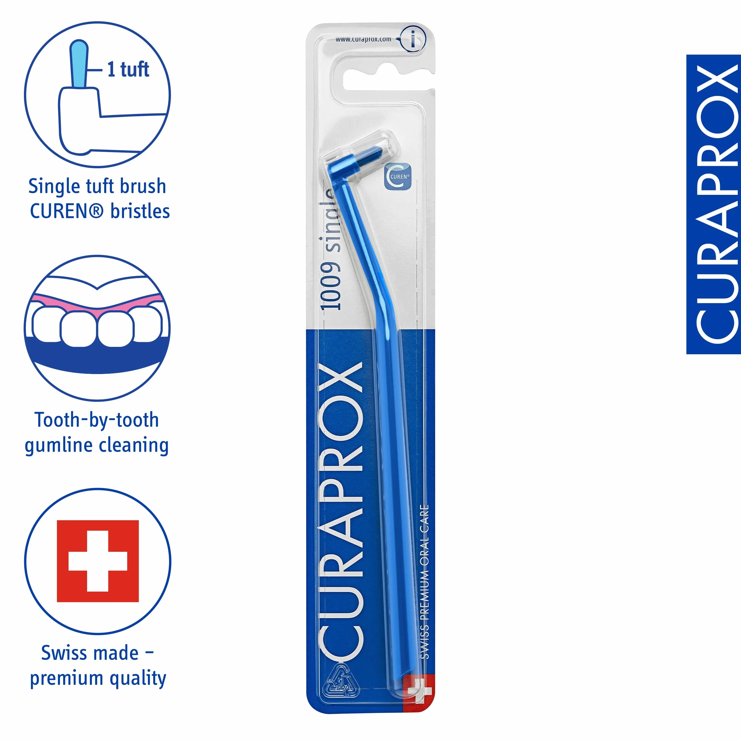 Curaprox CS 1009 pojedyncza Szczoteczka do zębów-szelki, implanty i izolowane zęby/Ultra-miękka pojedyncza Kępka | ukierunkowane czyszczenie Gumline/zaprojektowane w Szwajcarii