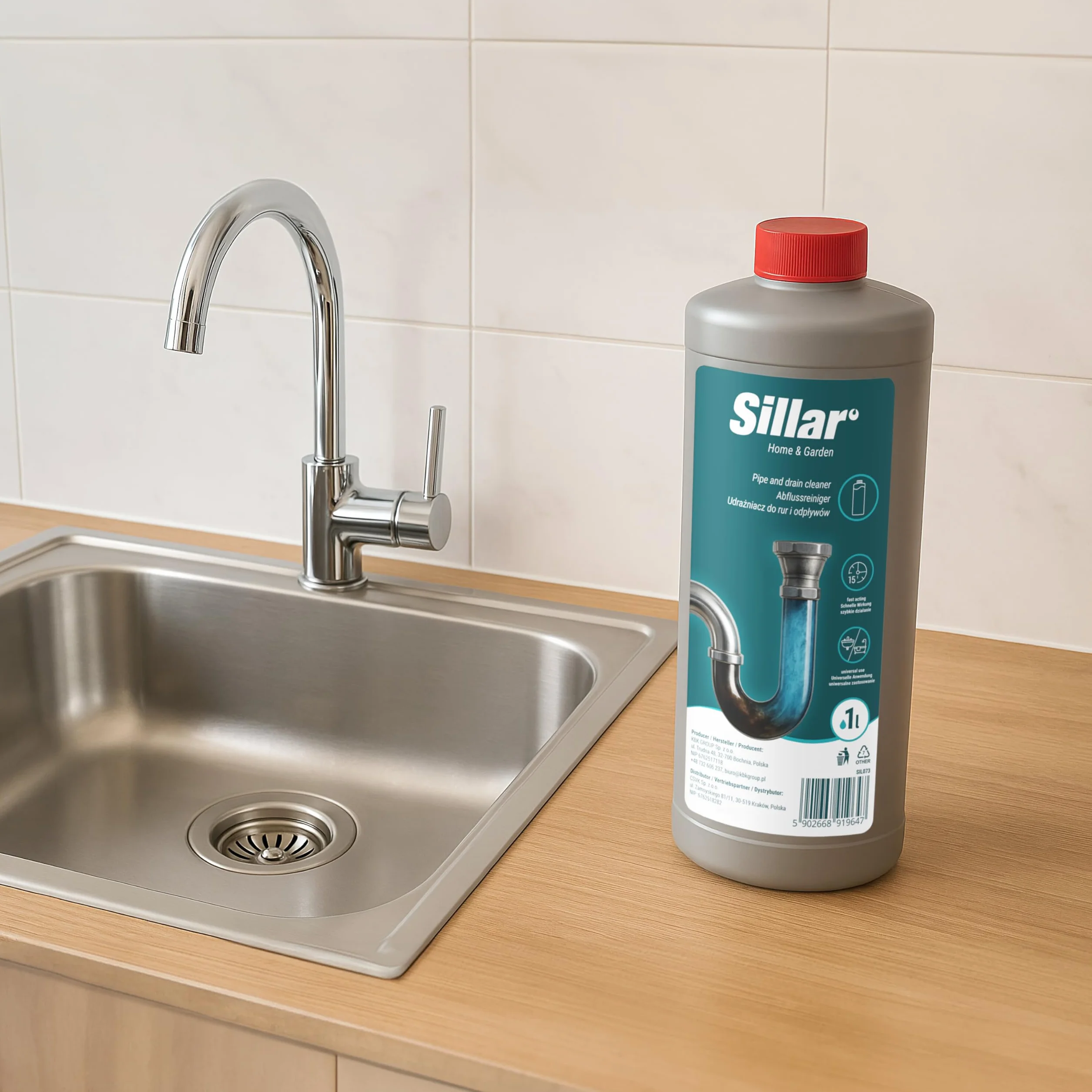 Sillar Żel do udrażniania rur 2x 1000ml EXTRA MOCNY, rozpuszcza włosy, tłuszcz i resztki – do kuchni, prysznica i WC, efekt piany