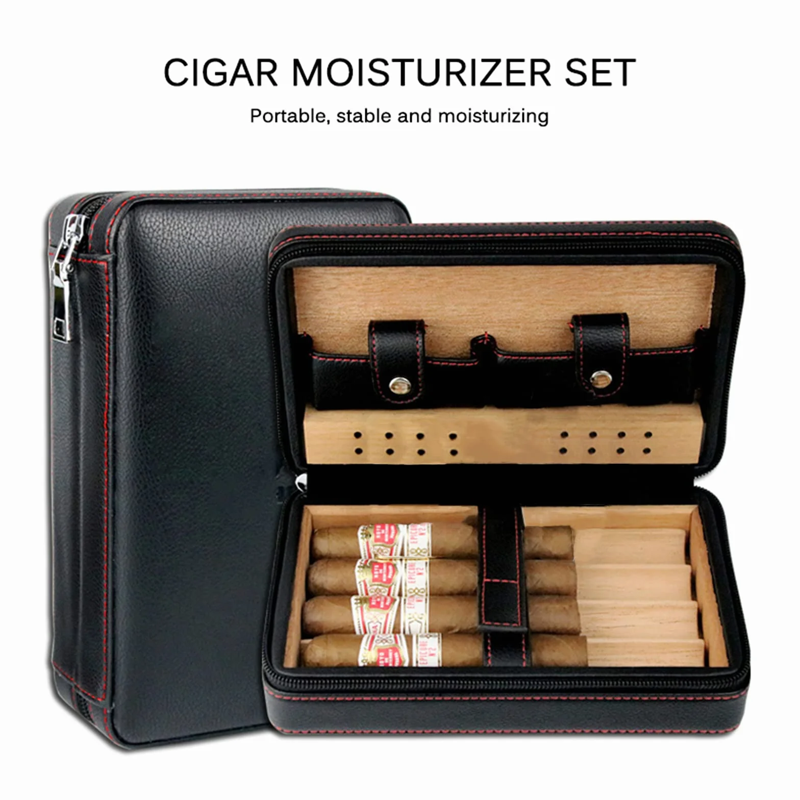 Skórzany humidor cedrowy na 4 cygara, przenośny zestaw do cygar