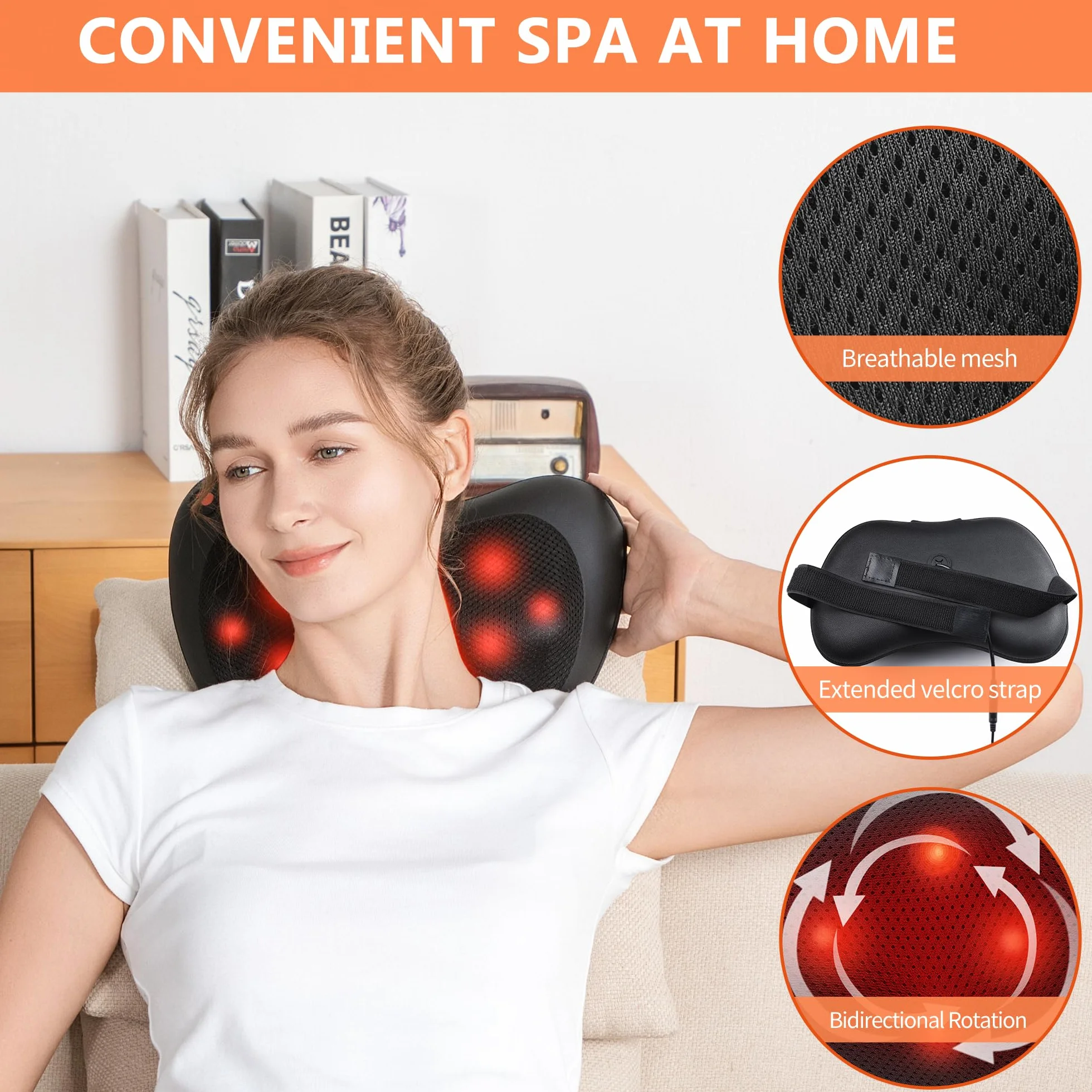 Masażer do Karku, Brelley Poduszka do Masazu Pleców, Ramion, Poduszka do Masażu Shiatsu z Obrotowymi Głowicami do Masażu z Funkcją Ogrzewania, do Biura, Domu
