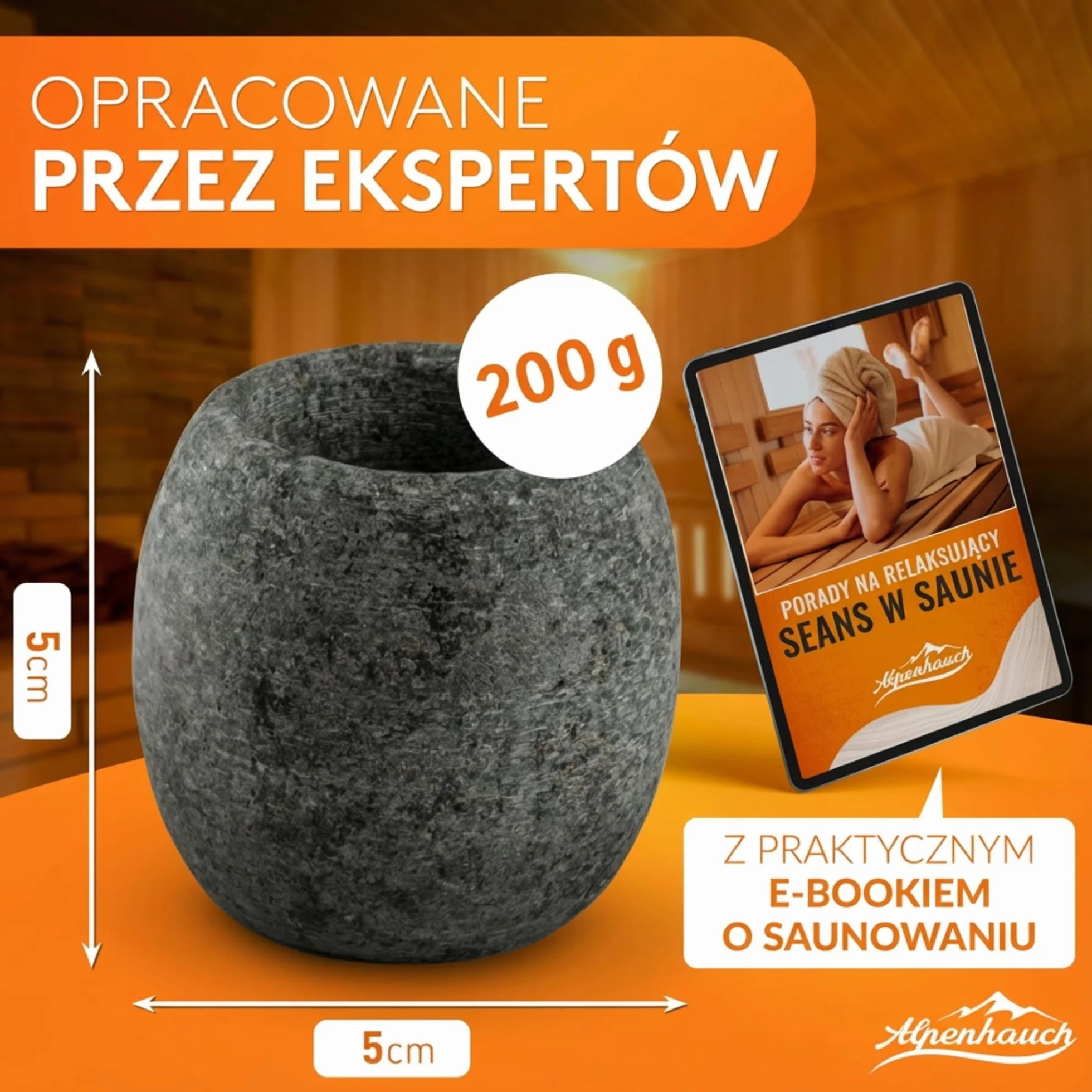 ALPENHAUCH Sauna Jajko z masywnego serpentynu [5x5cm] - odporne na wysoką temperaturę jajko do sauny z aromatem dla intensywnego zapachu - Naturalne jajko do sauny na kryształki mentolowe i olejki do