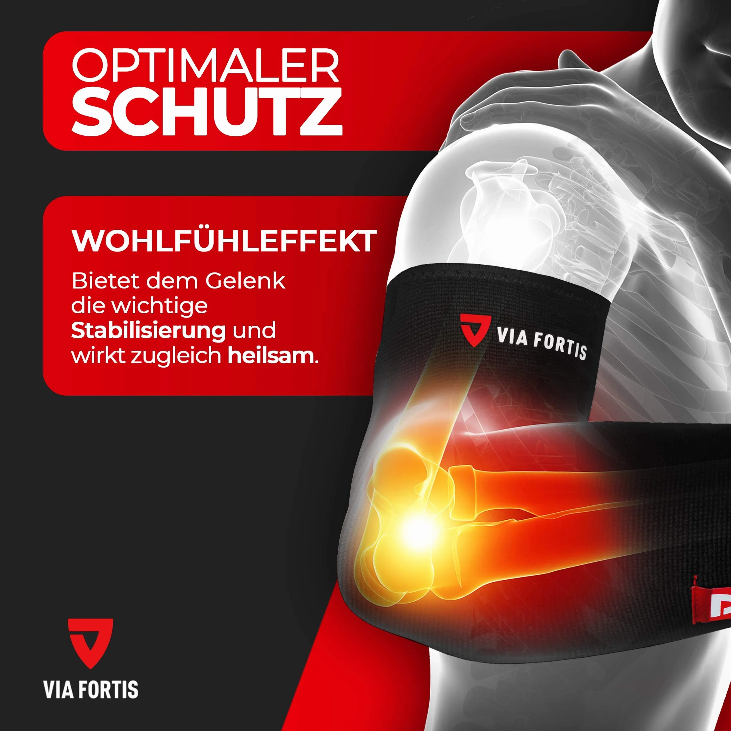 VIA FORTIS® Bandaż łokciowy na zapalenie ścięgien, stawów, łokieć tenisowy, ramię golfowe
