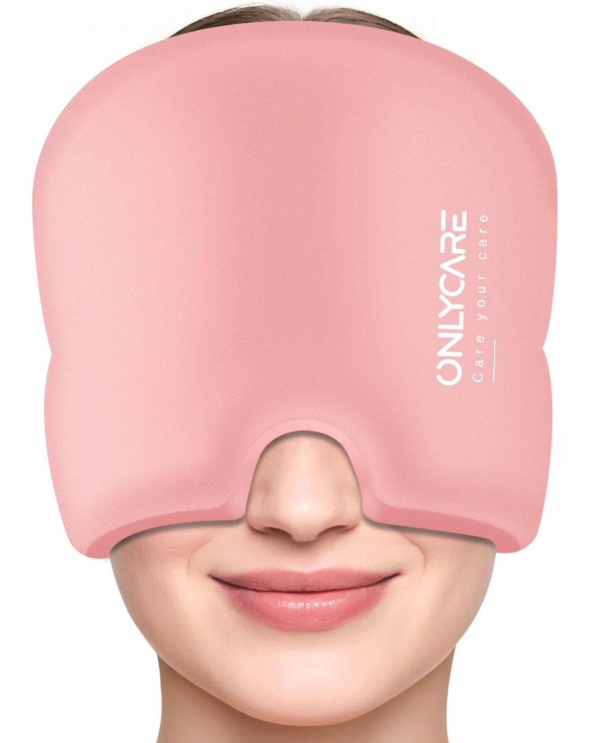 ONLYCARE Maska na migrenę, czapka chłodząca, czapka chłodząca, na bóle głowy, migreny, nakładka chłodząca, żel chłodzący, łagodzi migrenę (różowa)