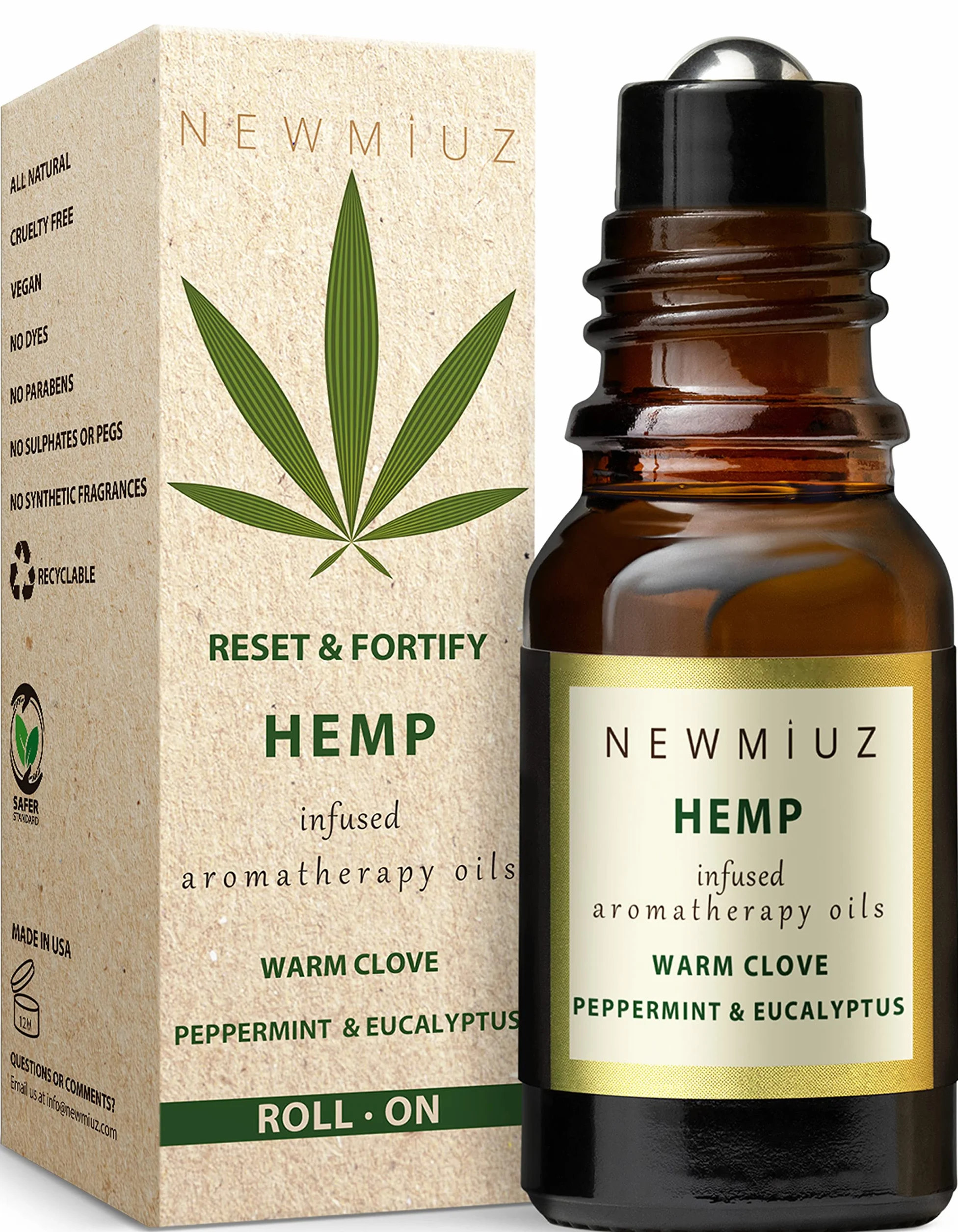 Migraine Headache Roll-On Stick 300 mg Hemp Peppermint Eucalyptus Clove & Arnica Aromatherapy Quality Essential Oils for Headache Relief Gifts for Women NEW MIUZ