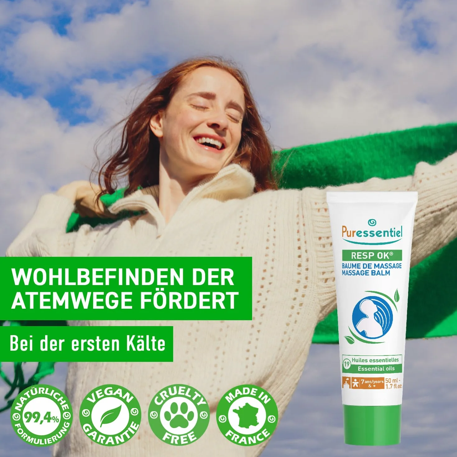 Puressentiel Resp ok Balsam 50 ml - Zimowe dolegliwości i wrażliwość sezonowa - 100% naturalne pochodzenie