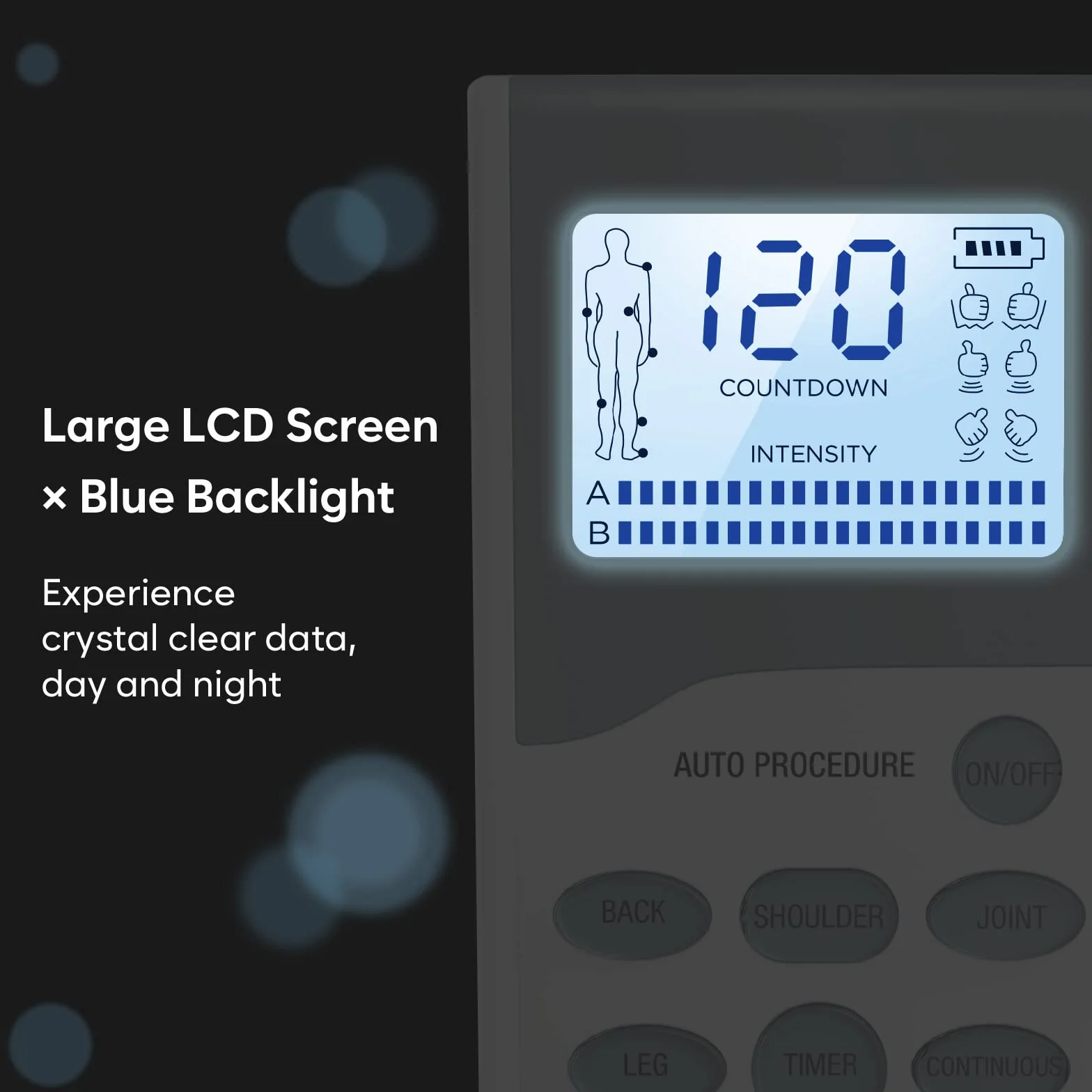 Easy@Home TENS Urządzenie do masażu przeciwbólowego, elektrostymulator EMS - podświetlany ekran LCD Potężny profesjonalny puls i akumulator