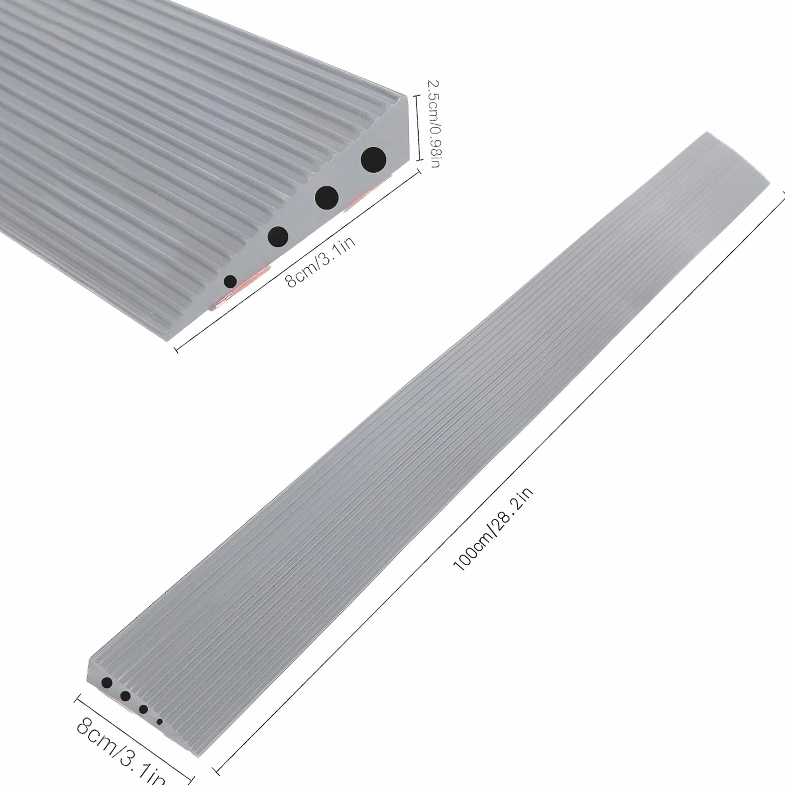 Rampa progowa 100 x 8 x 2,5 cm, gumowa rampa samoprzylepna, antypoślizgowa rampa dla wózków inwalidzkich, z termoplastycznego elastomeru poliestrowego, rampa najazdowa do 800 kg, do wózków
