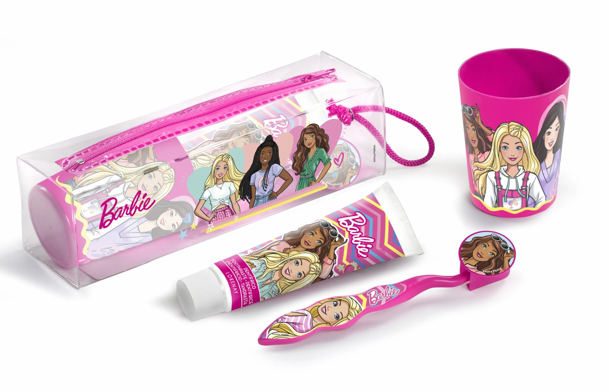 Barbie Zestaw do Higieny Jamy Ustnej dla Dzieci z Pastą, Szczoteczką i Kubkiem