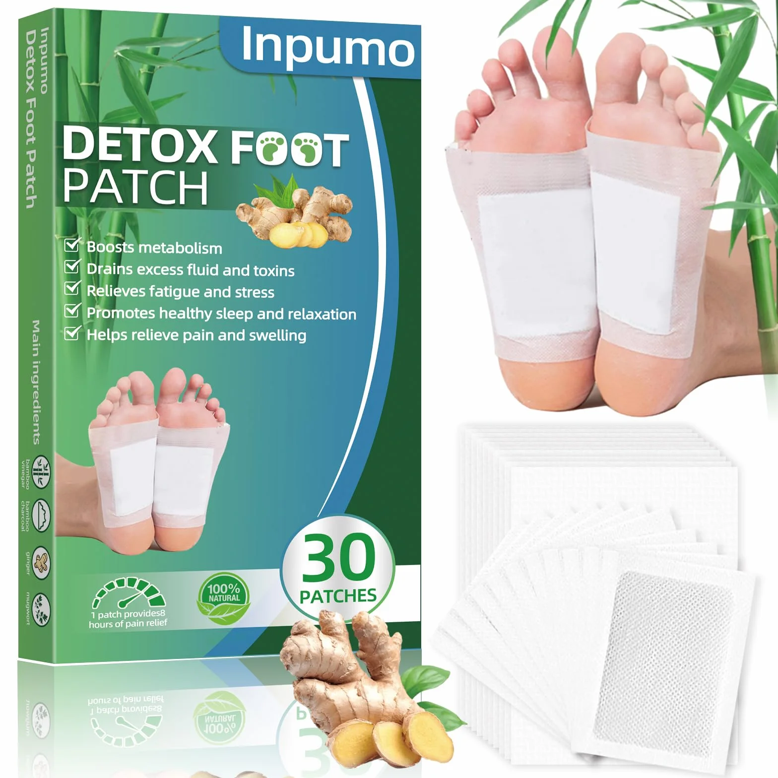 Inpumo Detox plastry do stóp, naturalne plastry detoksykujące, 30 sztuk
