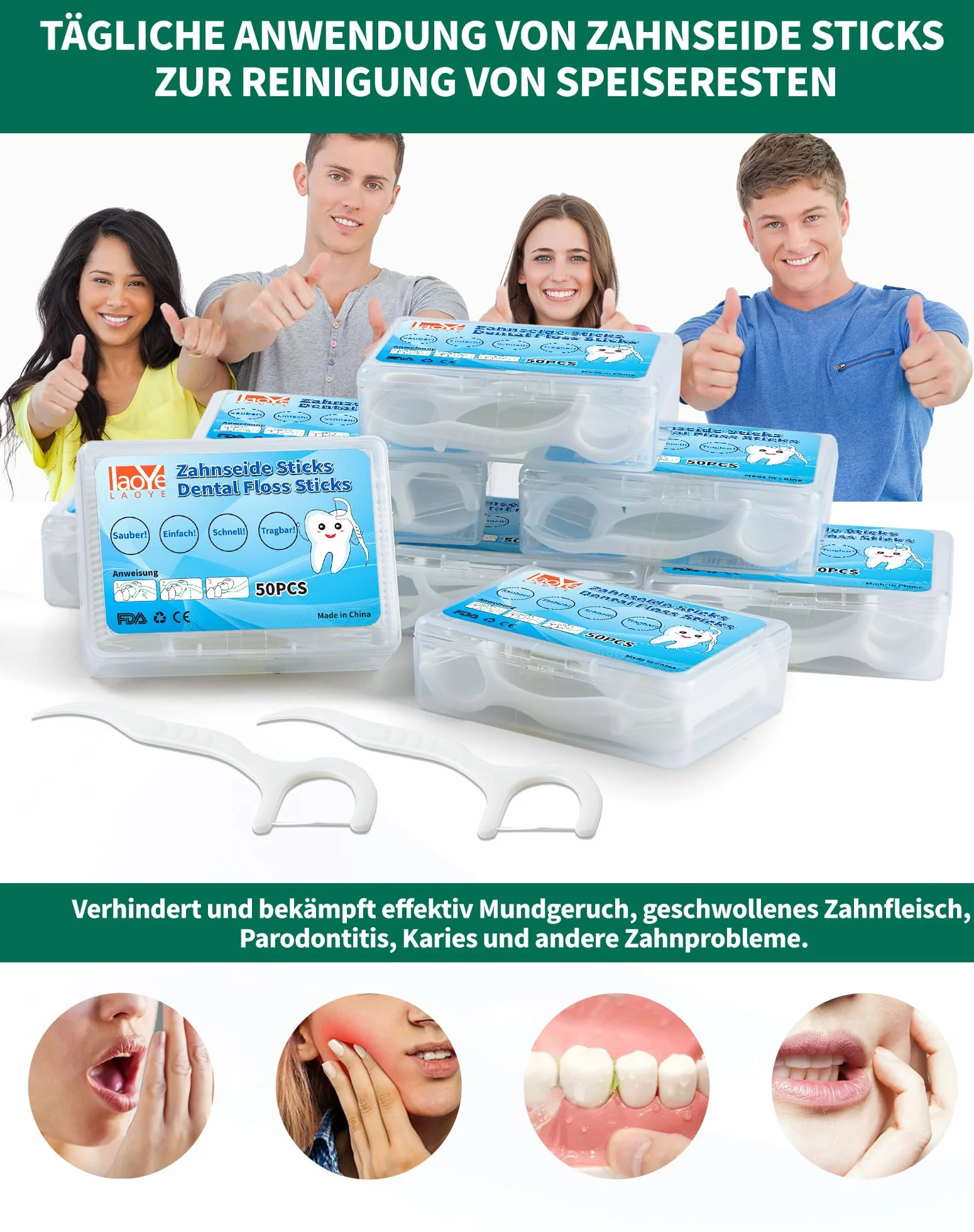 400 sztuk nić dentystycznej LAOYE Dental Floss Patyczki do czyszczenia zębów, z wykałaczką, jednorazowe